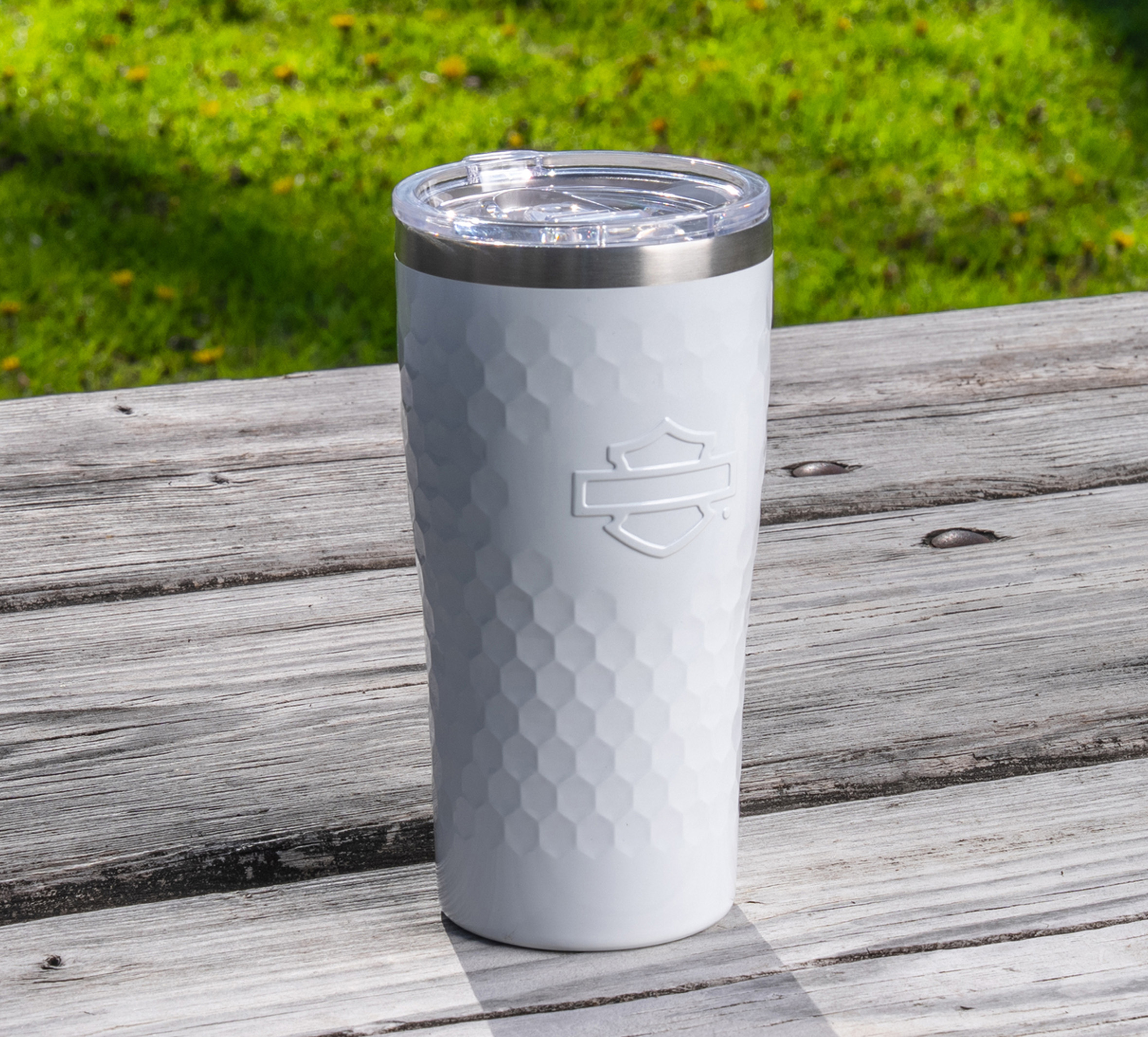 Embossed Open Bar & Shield Travel Mug