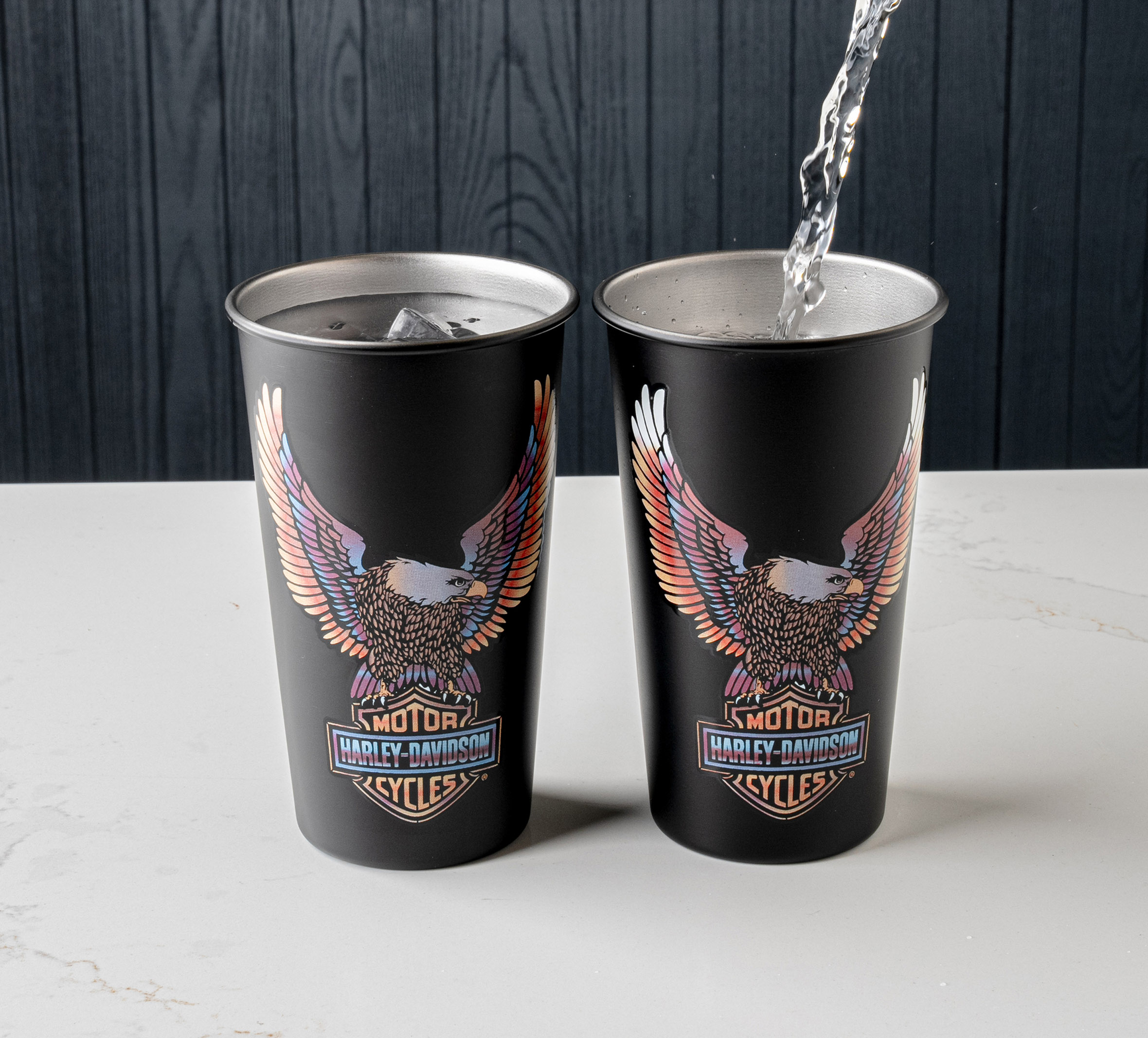 H-D Vivid Bar & Shield Eagle Metal Cup Set of 2