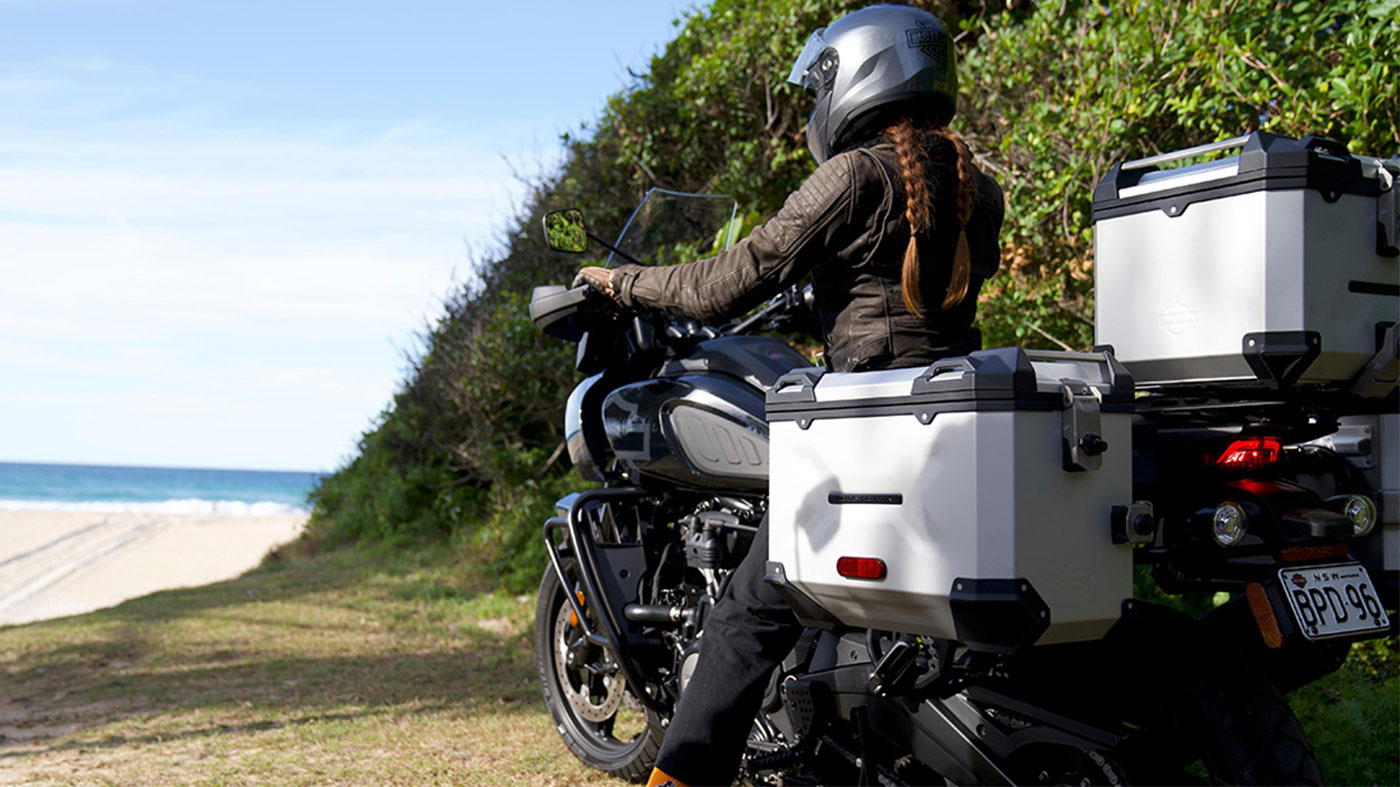 parked motorcycles by Las Vegas sign