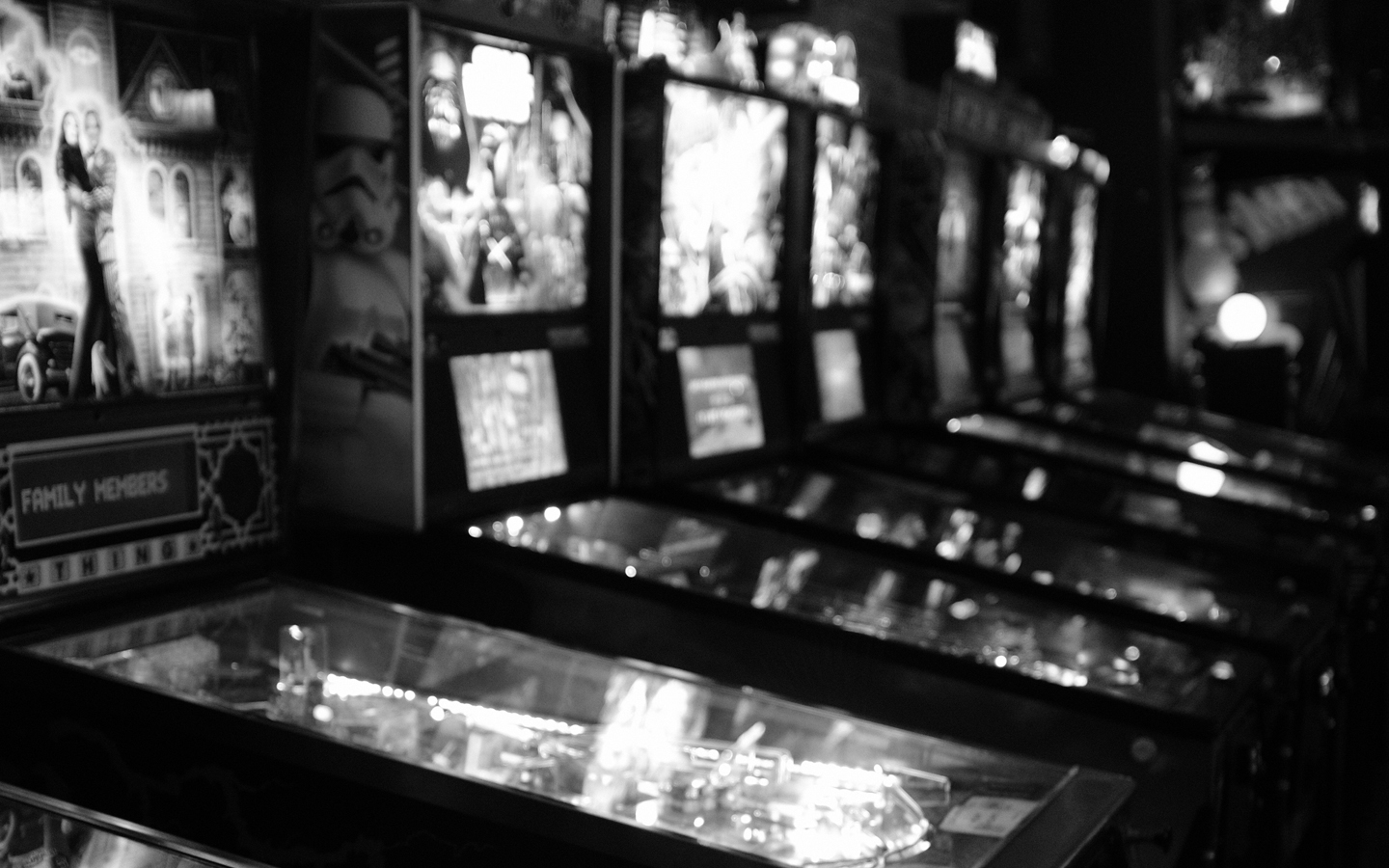 pinball machines against wall