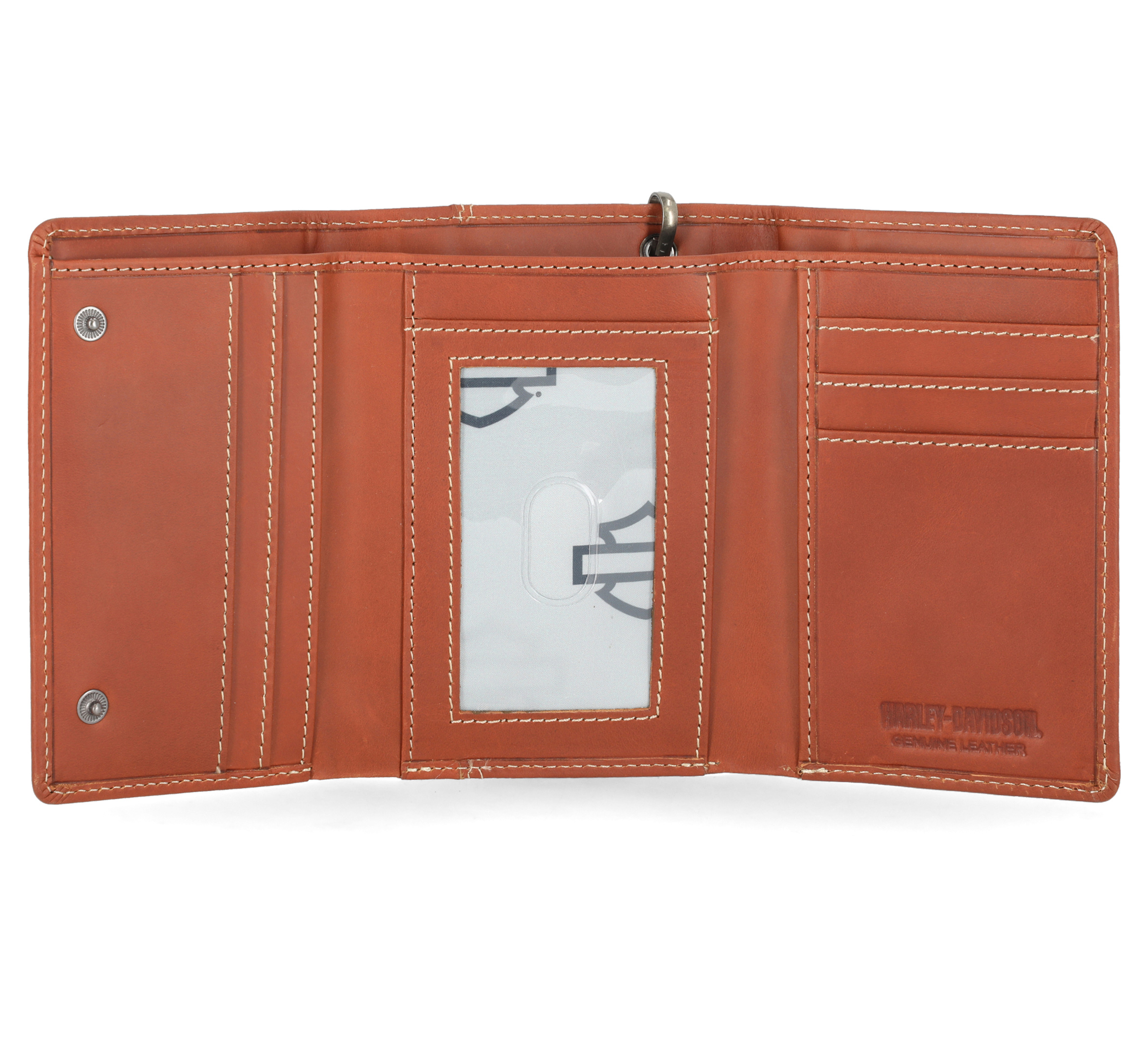 Traditional Bar & Shield Embossed Medium Trifold wallet with Chain