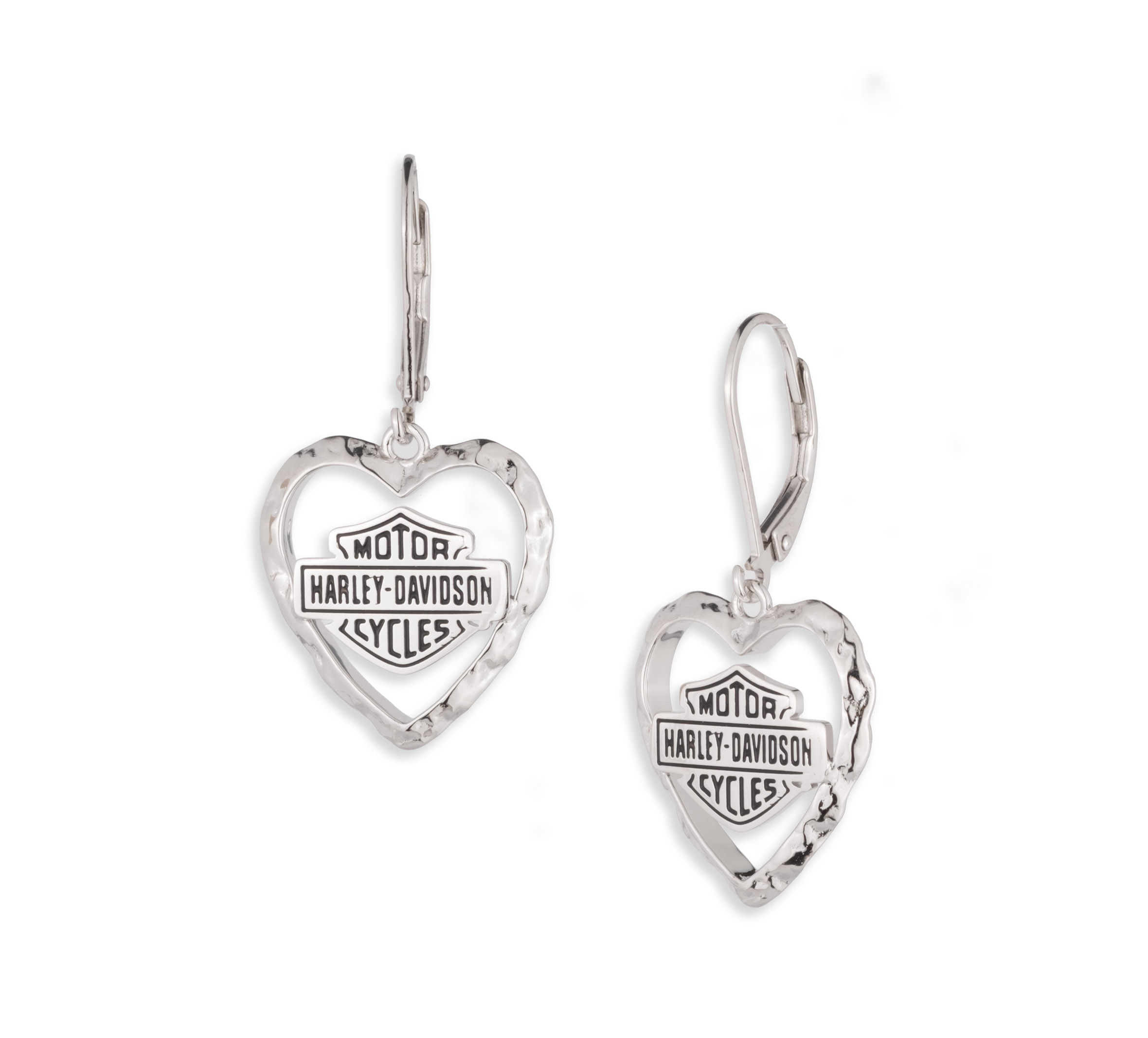 Women's Sterling Silver Bar & Shield Open Texture Heart Drop Earrings