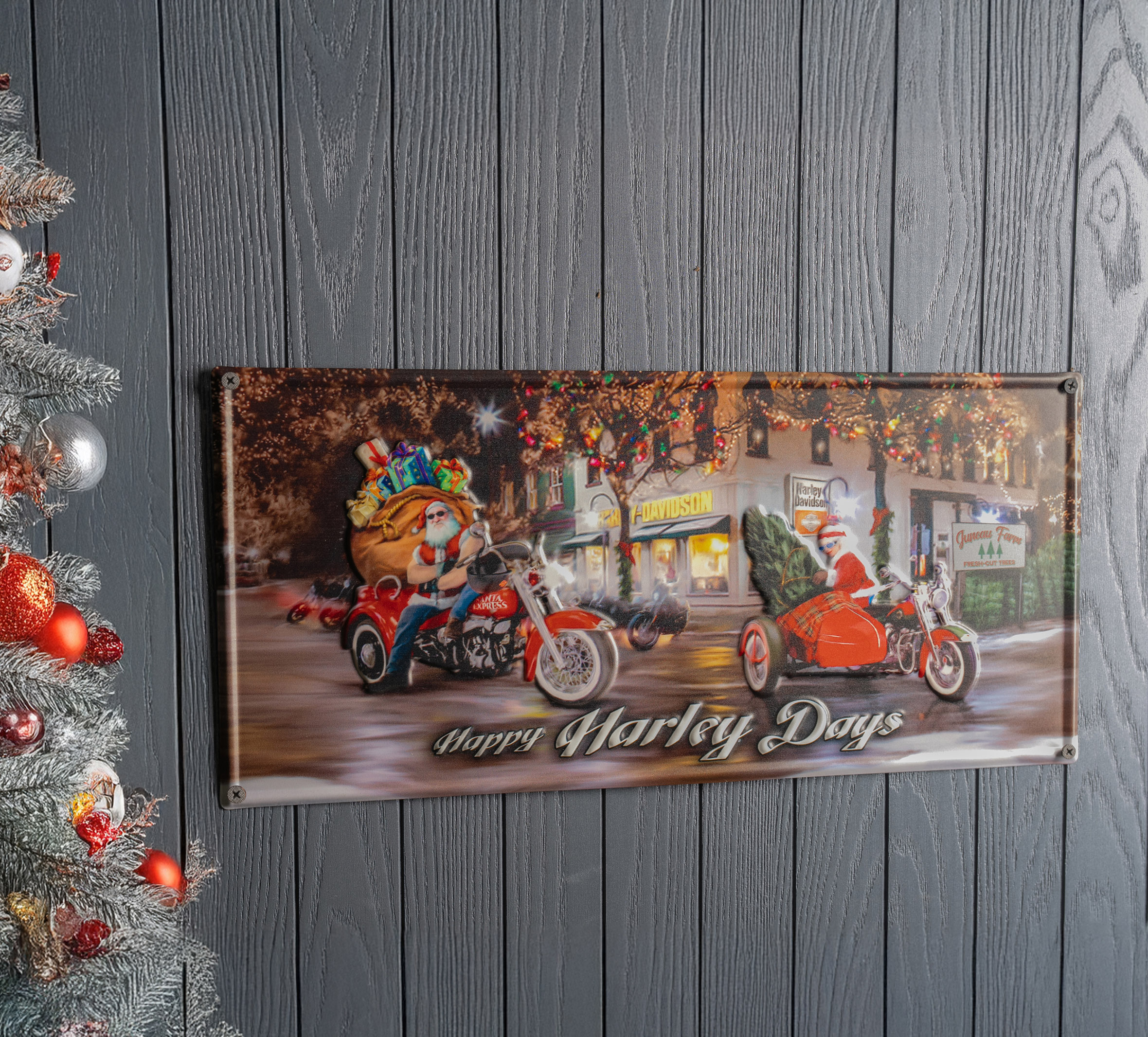 Biker Santa Metal Sign