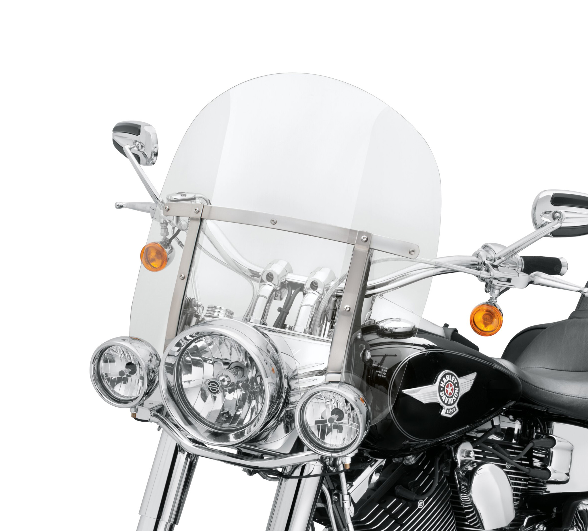 King-Size H-D Detachables Windshield for FL Softail Models - 18 in. Clear, Polished Braces