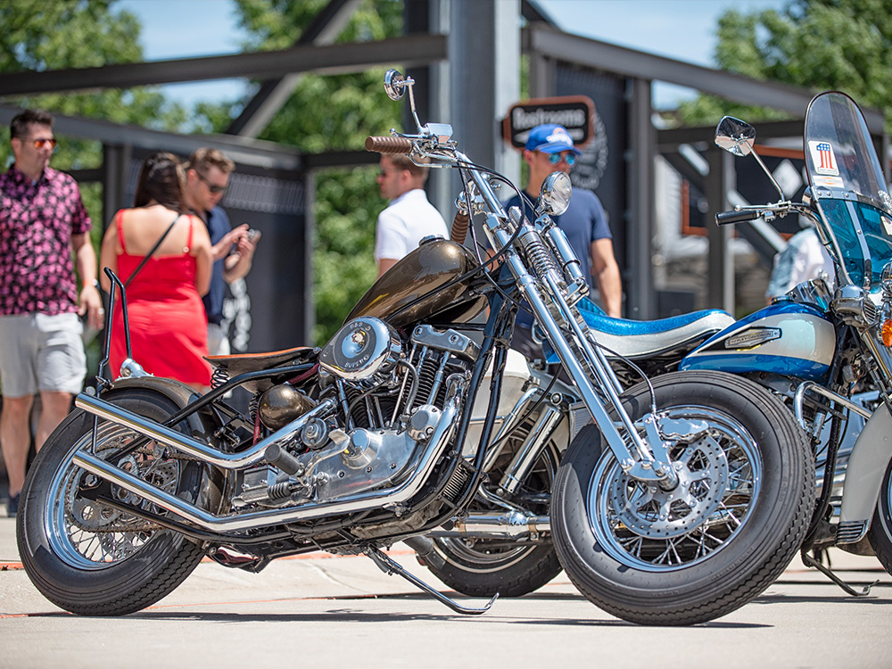 Custom Harley-Davidson motorcycles on display