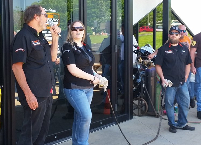 The chain cutting at the grand opening of the present day Kegel Harley-Davidson in Rockford, Illinois