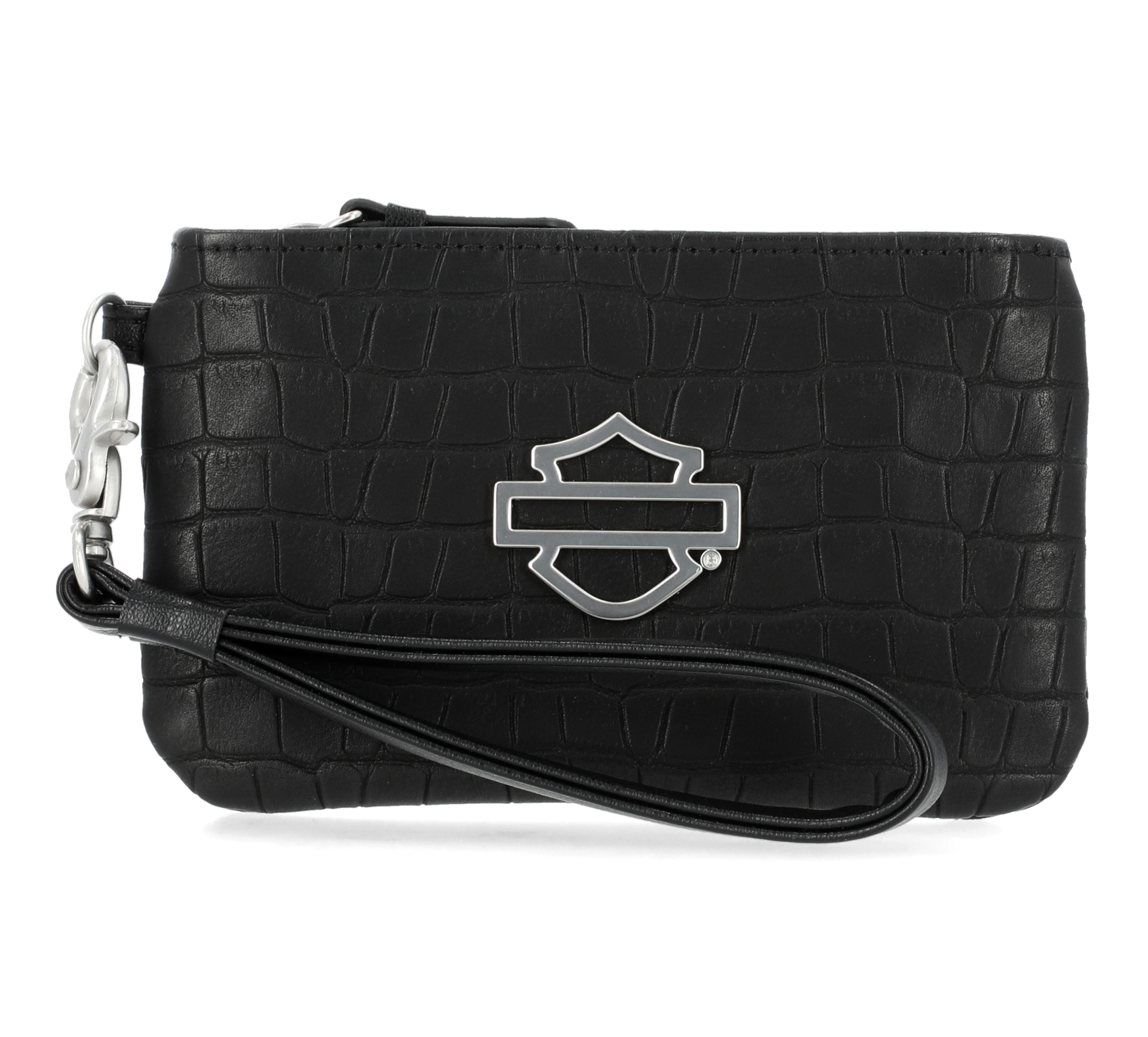 Croco Bar & Shield Coin Case With Wristlet