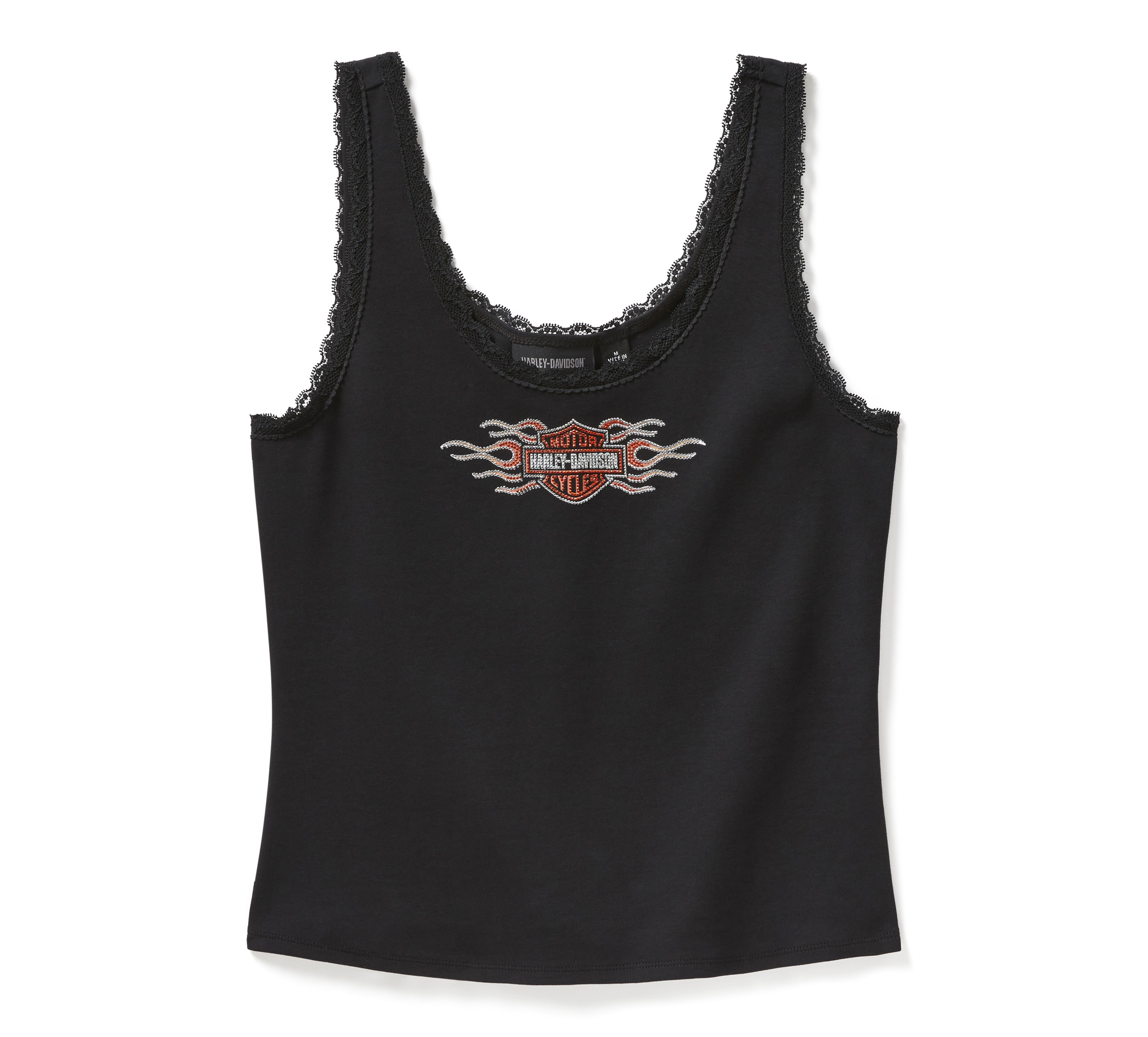 Women's Vintage Flames Bling Lace Trim Tank