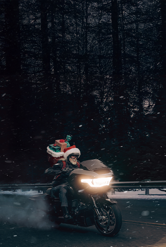 Santa riding a 2025 Road Glide