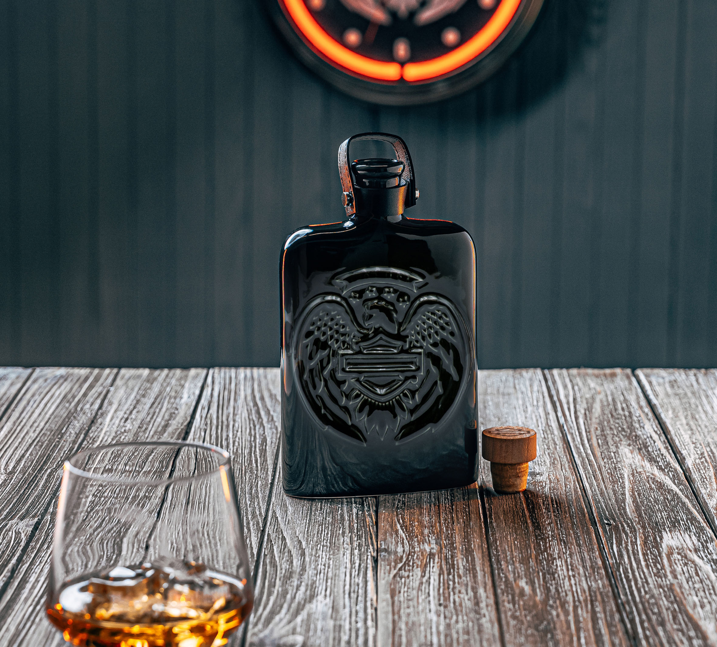 Open Bar & Shield Eagle Flask