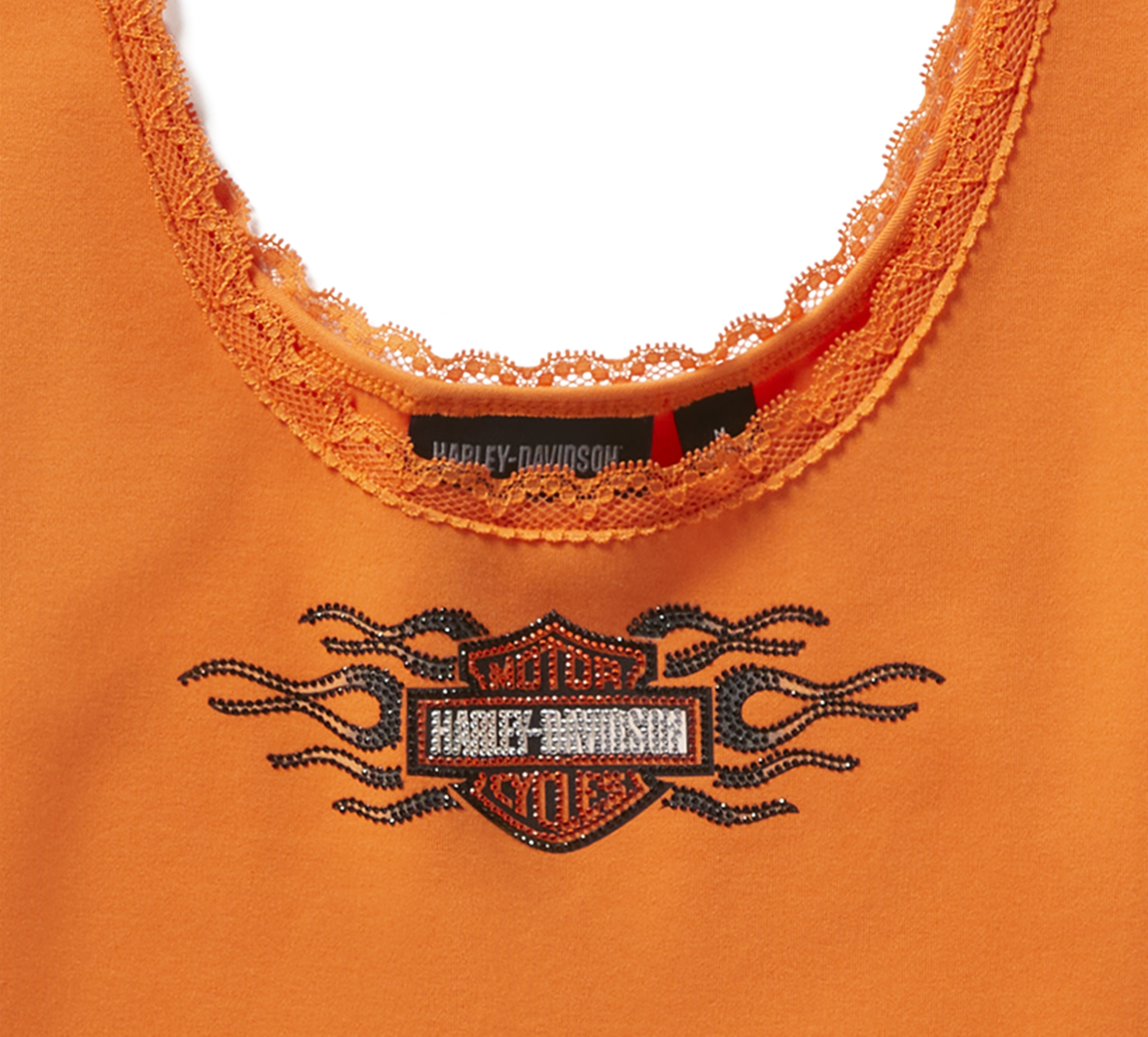 Women's Vintage Flames Bling Lace Trim Tank