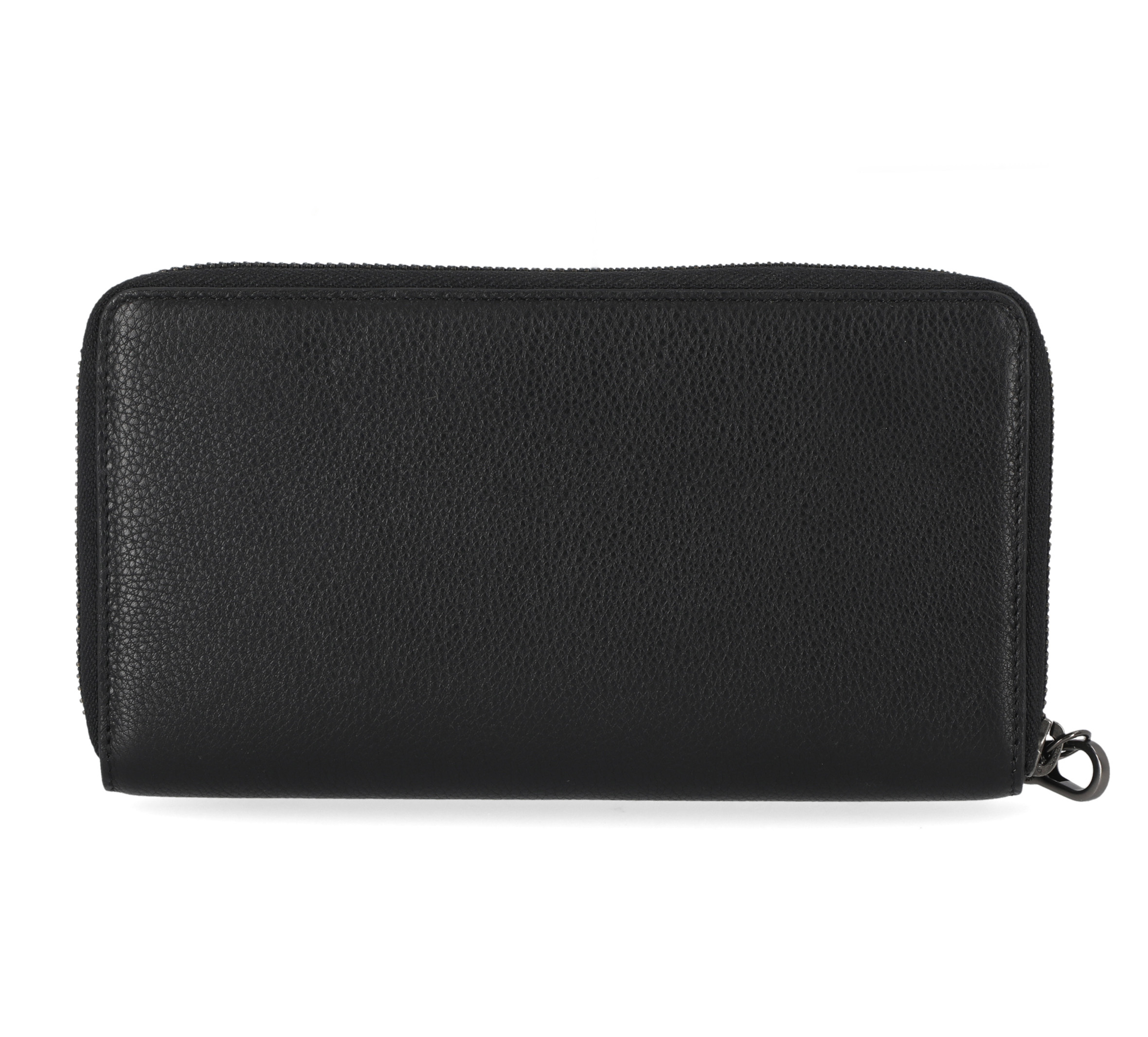 Portefeuille classique en cuir à fermeture à glissière avec attache-poignet pour femmes, noir