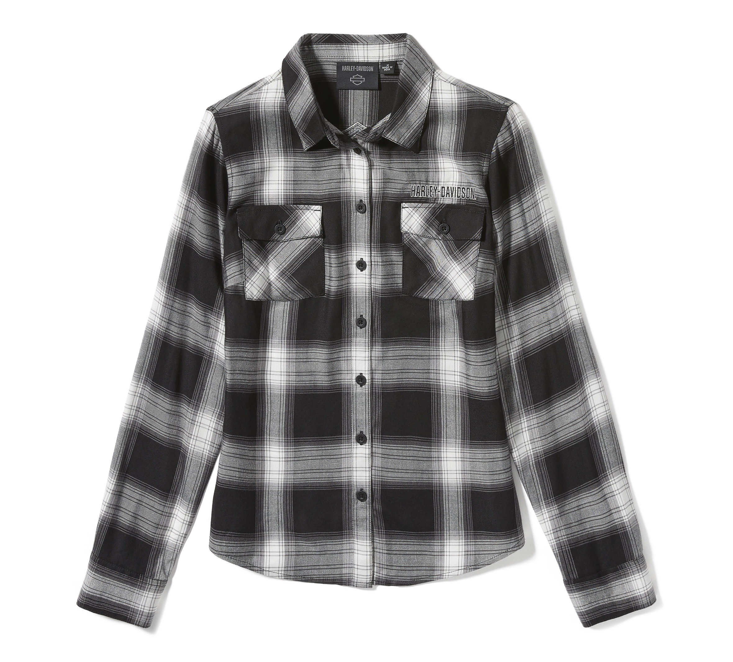 Women's Essential Bar & Shield Woven Plaid Long Sleeve
