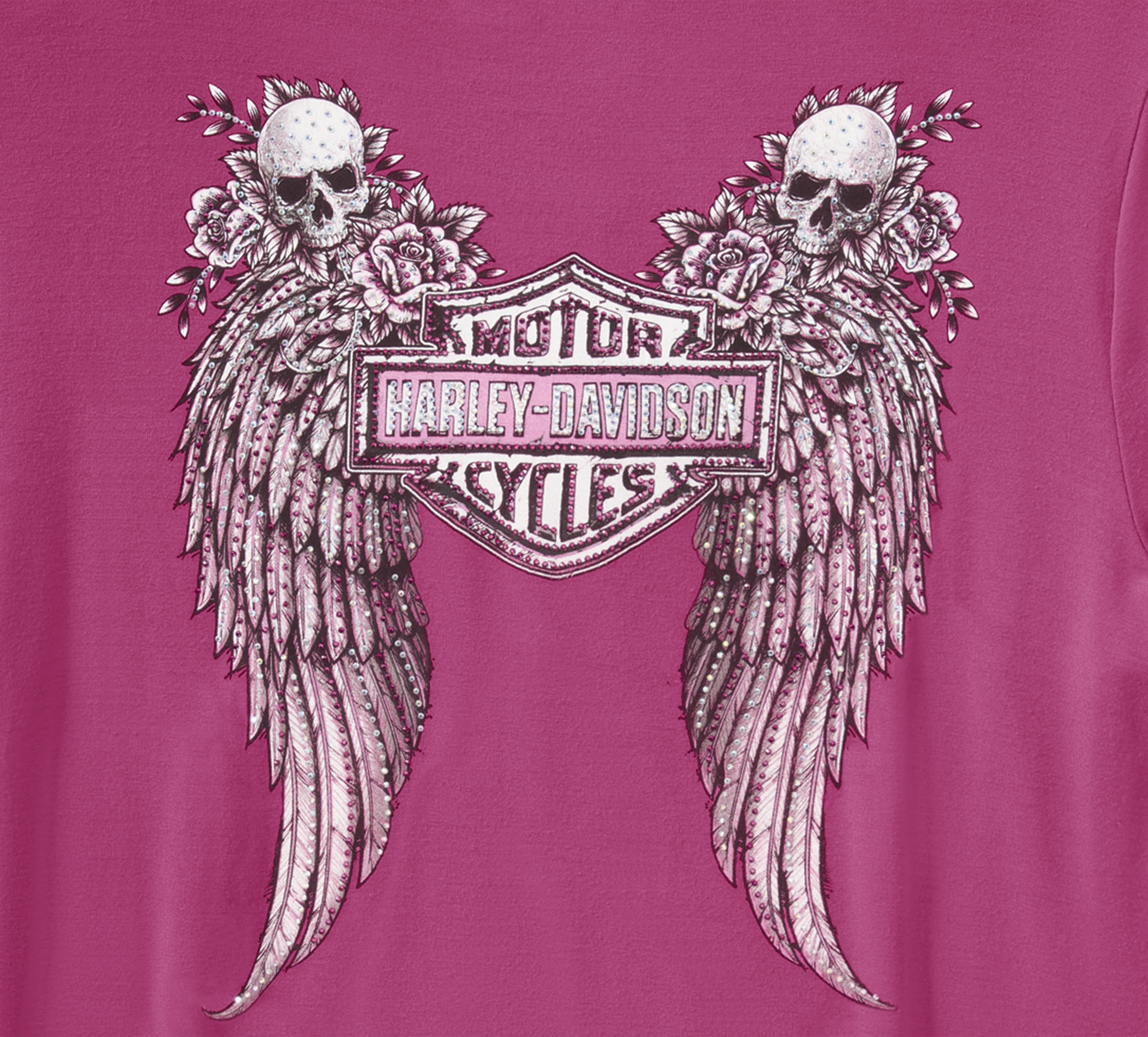 Women's Bling Angel Wings Short Sleeve Laced Front Tee | Harley