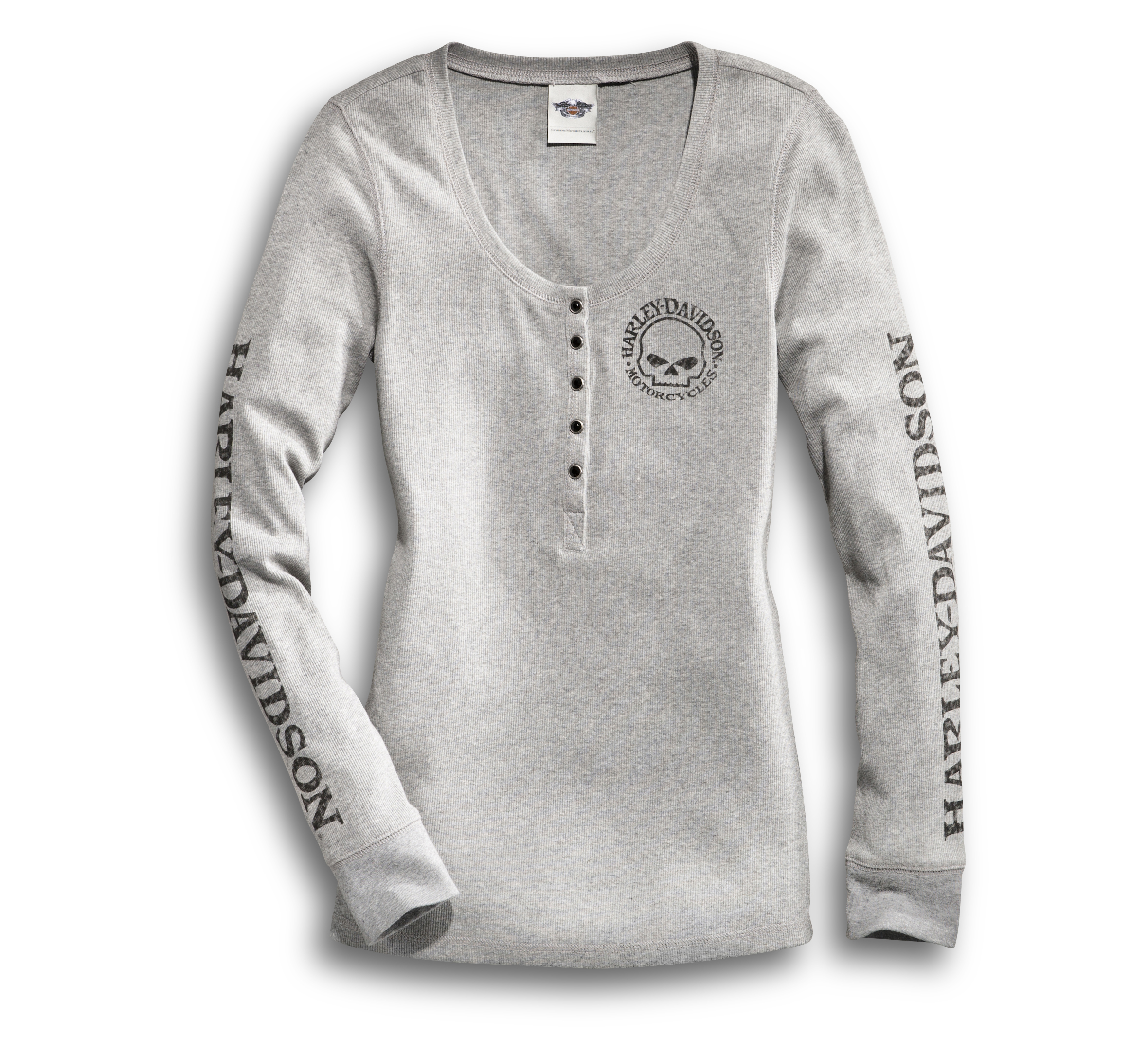 Skull Snap Front Long Sleeve Henley para mujer
