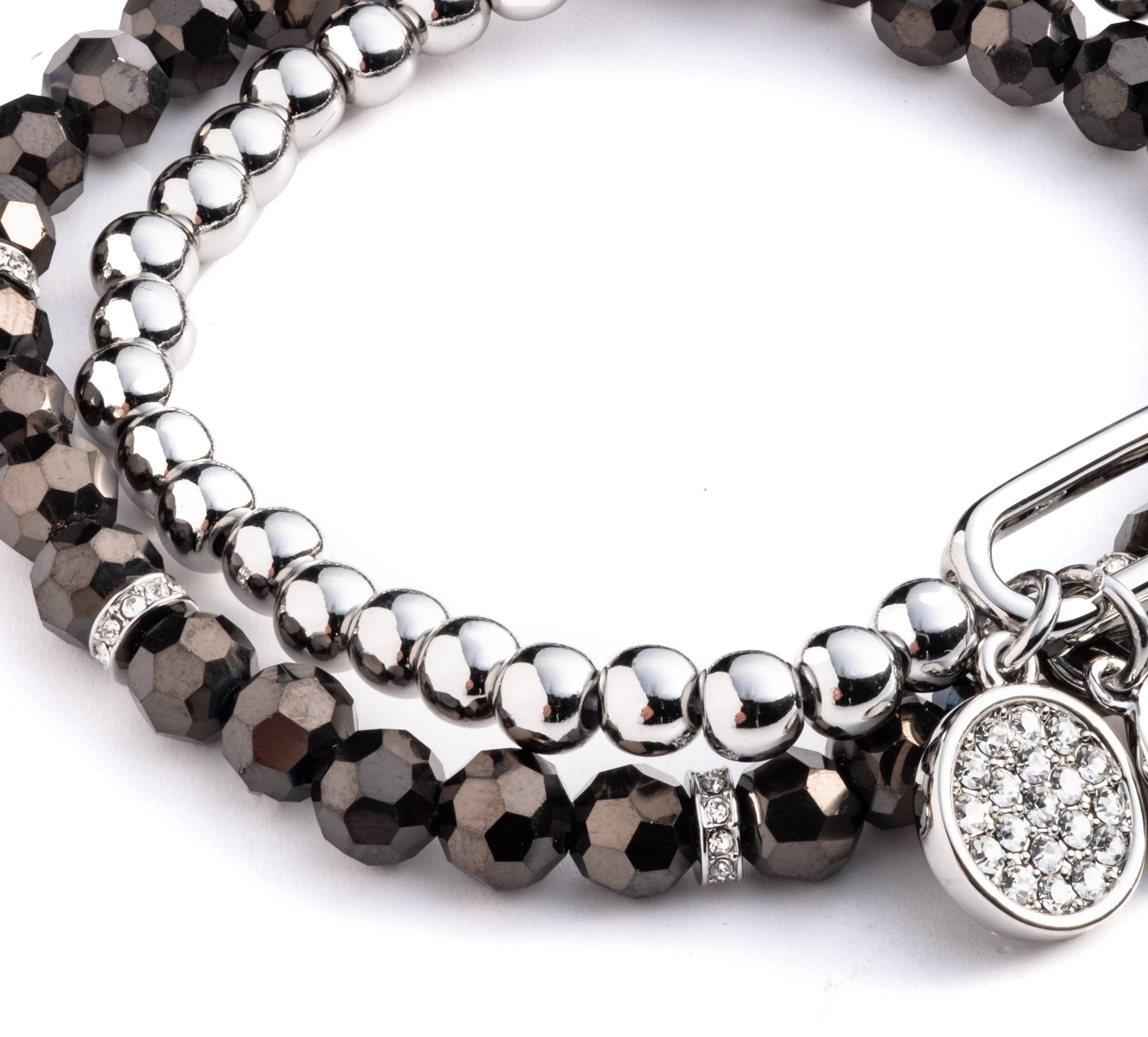 Women's Set of Two Beaded Triple Charm Stretch Bracelets