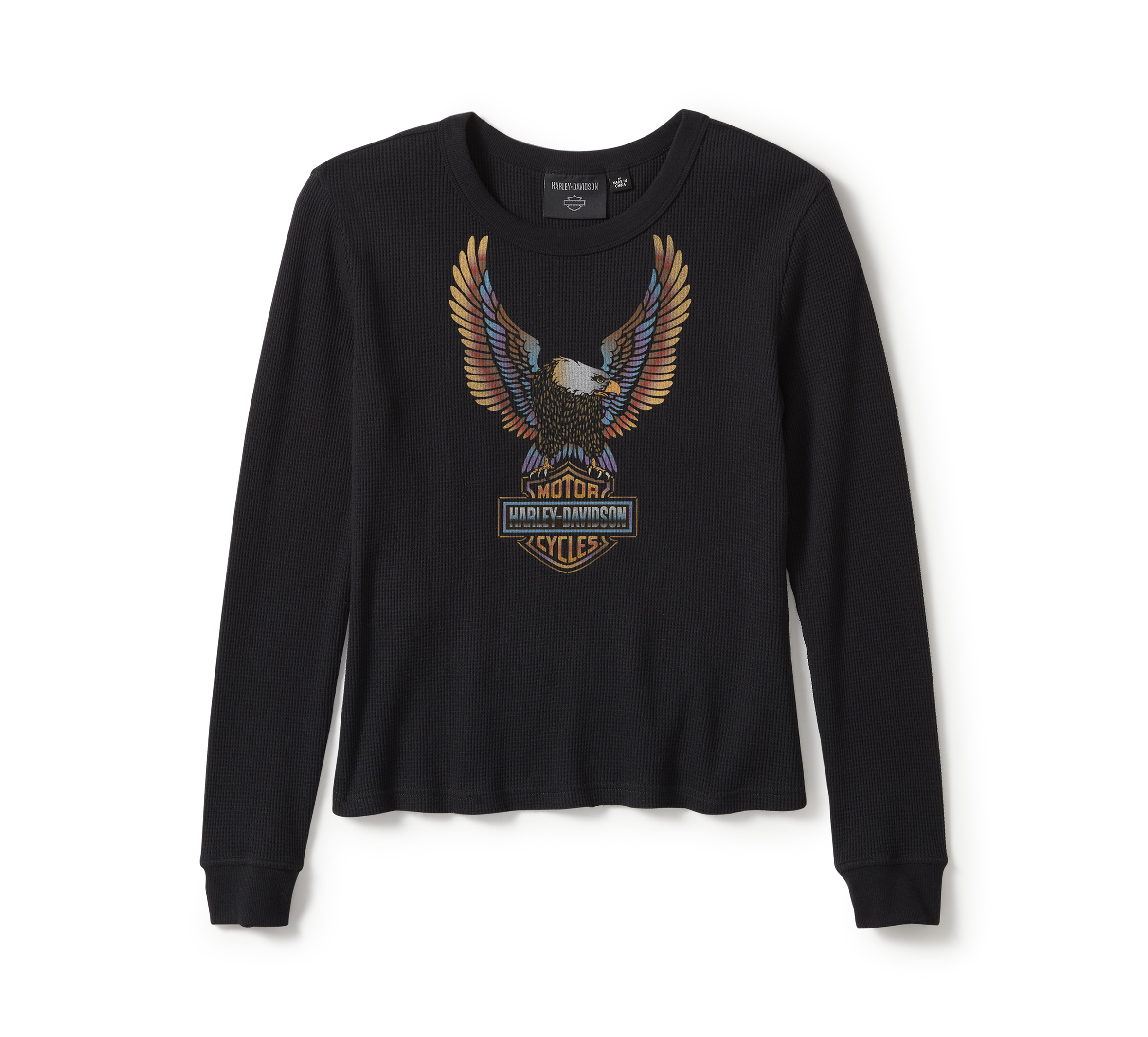 Women's Neon Eagle Distressed Waffle Knit Long Sleeve