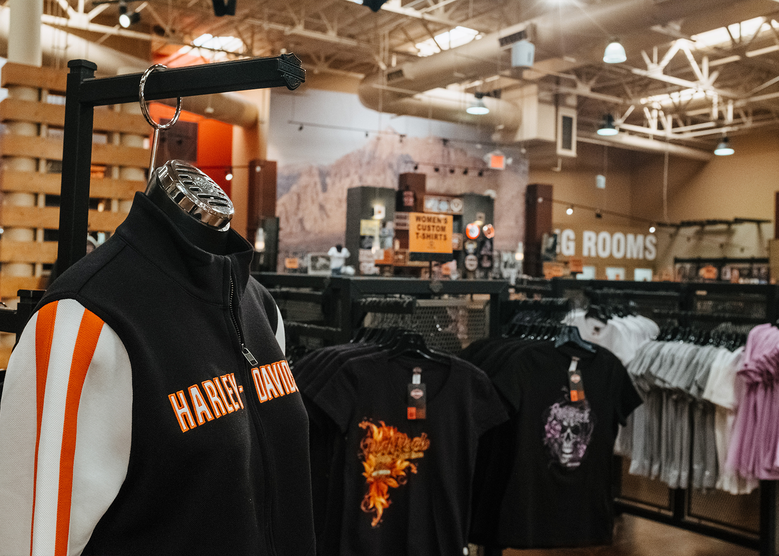 Motorcycle apparel on display at Red Rock Harley Davidson dealership.
