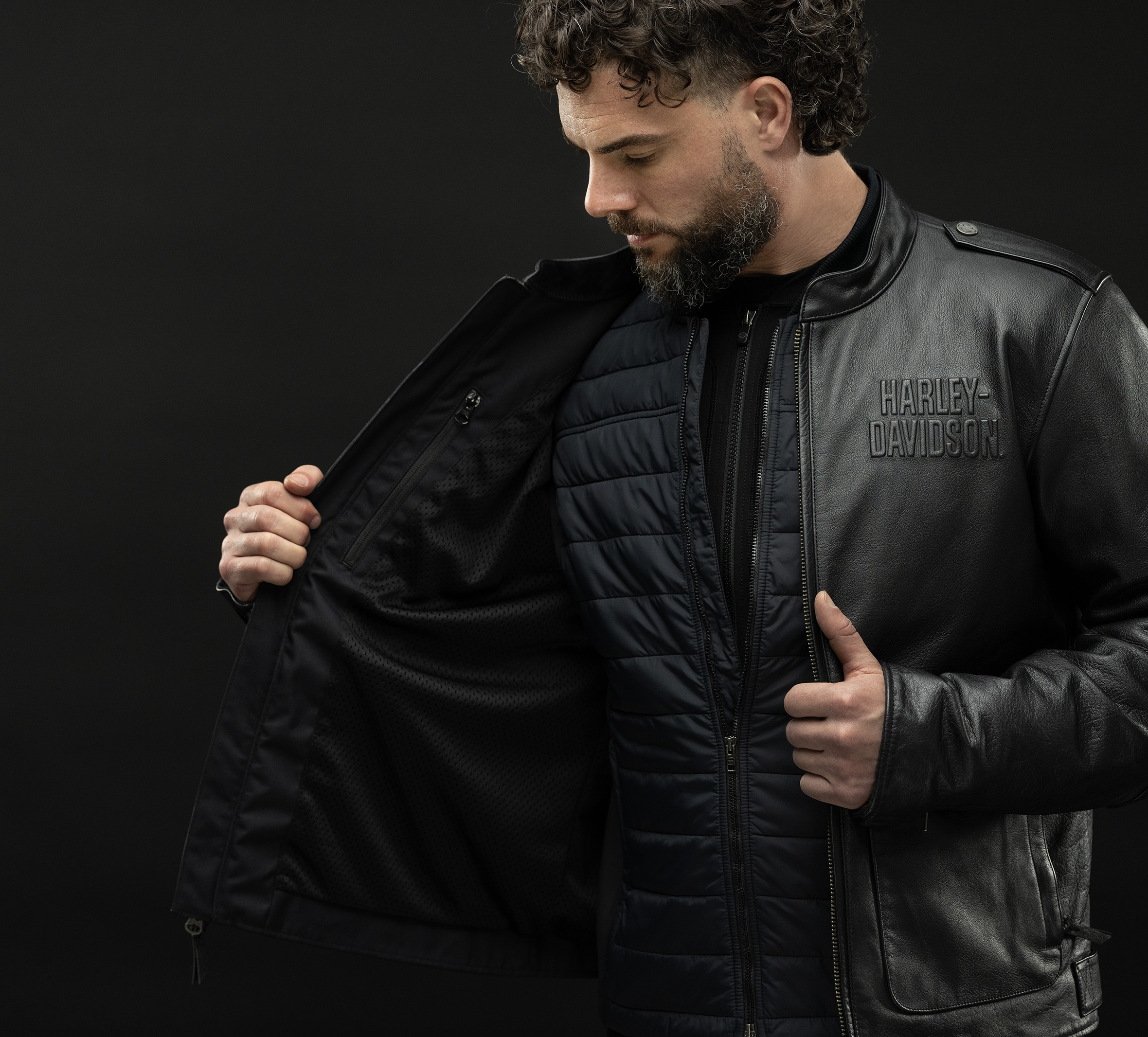 Men's H-D Flex Layering System Café Racer Leather Jacket Outer Layer