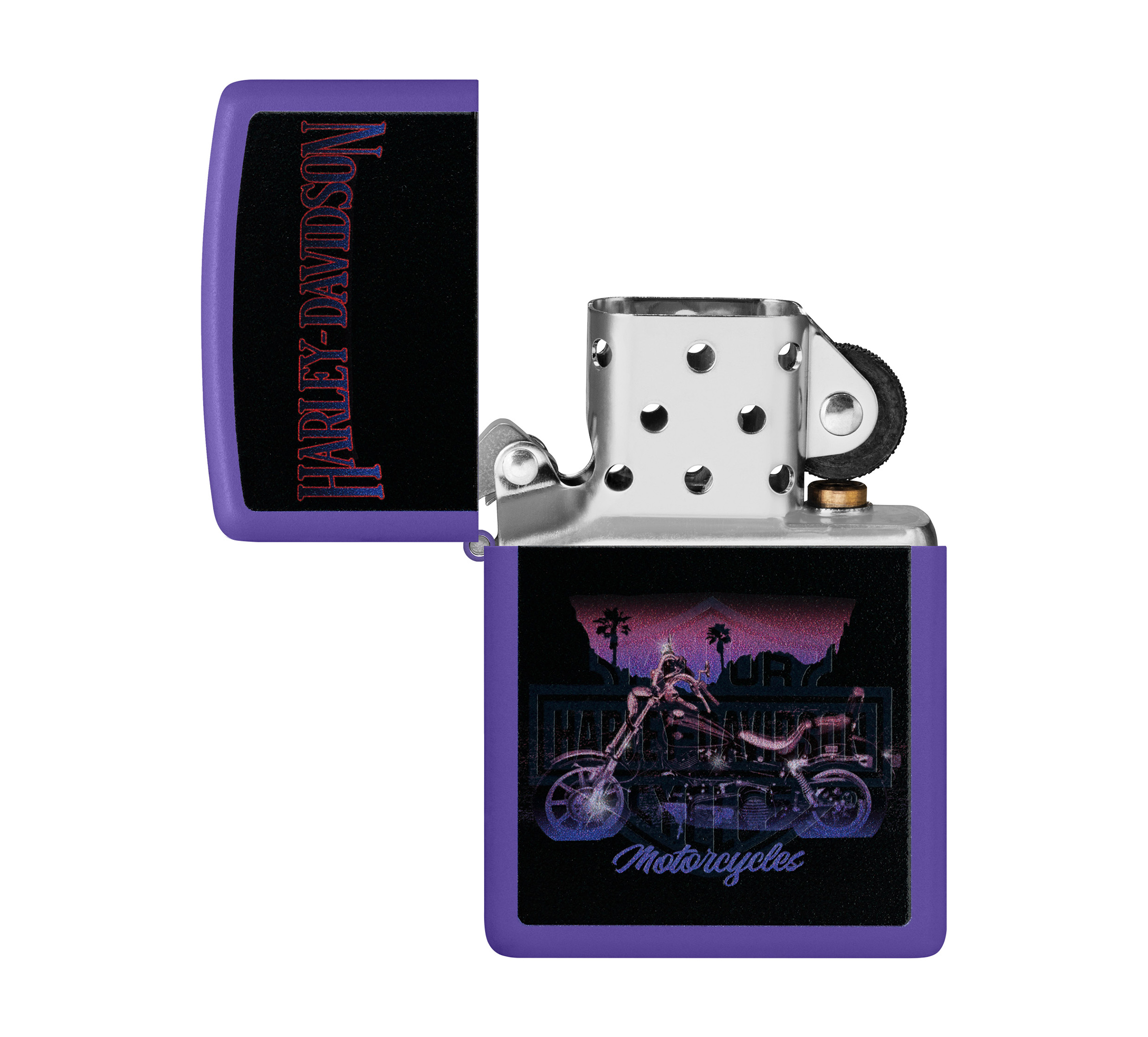 Harley-Davidson® Black Light Logo Reveal Purple Matte Windproof Lighter