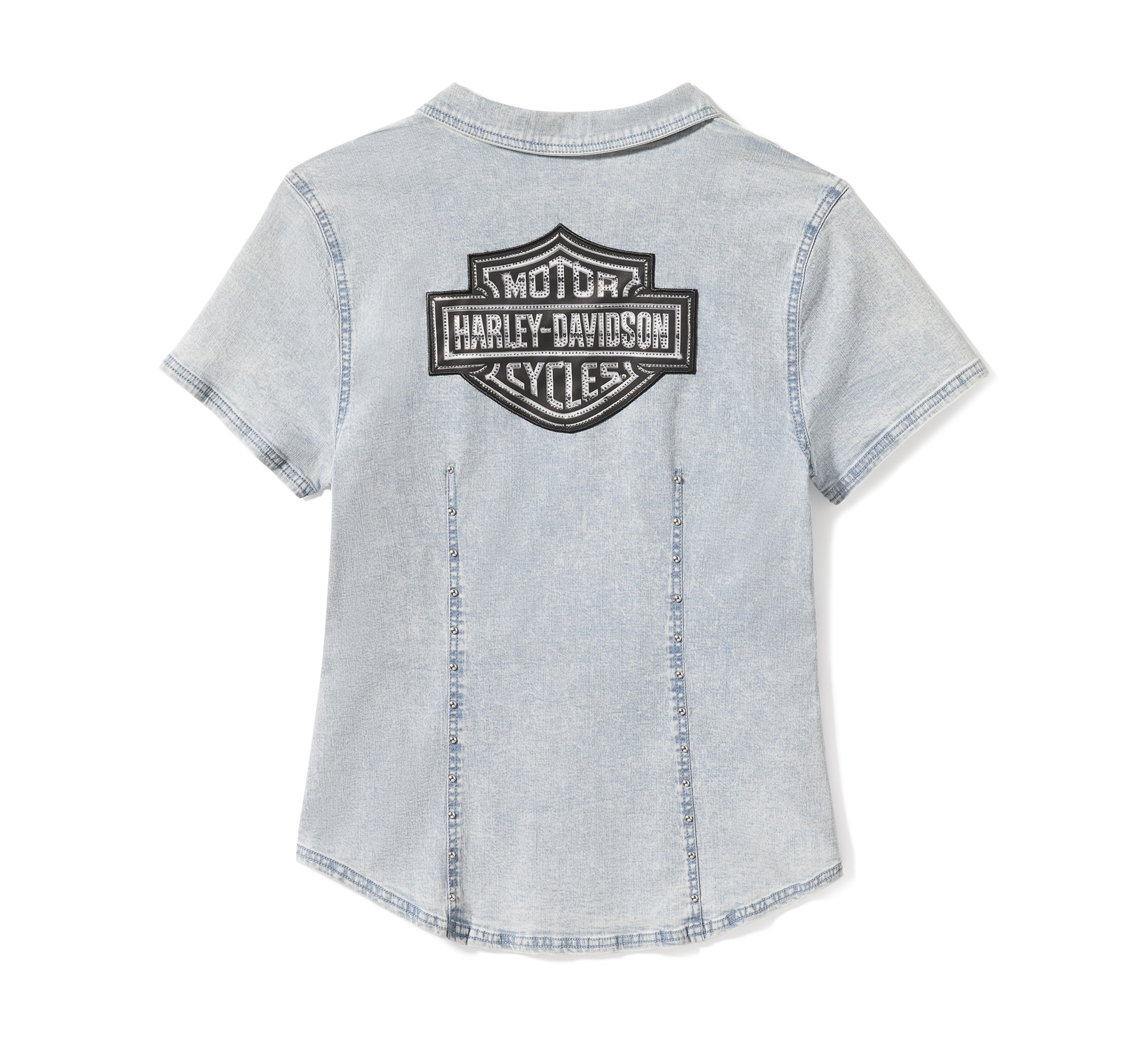 Women's Essential Bling Chambray Short Sleeve Zip Front Shirt