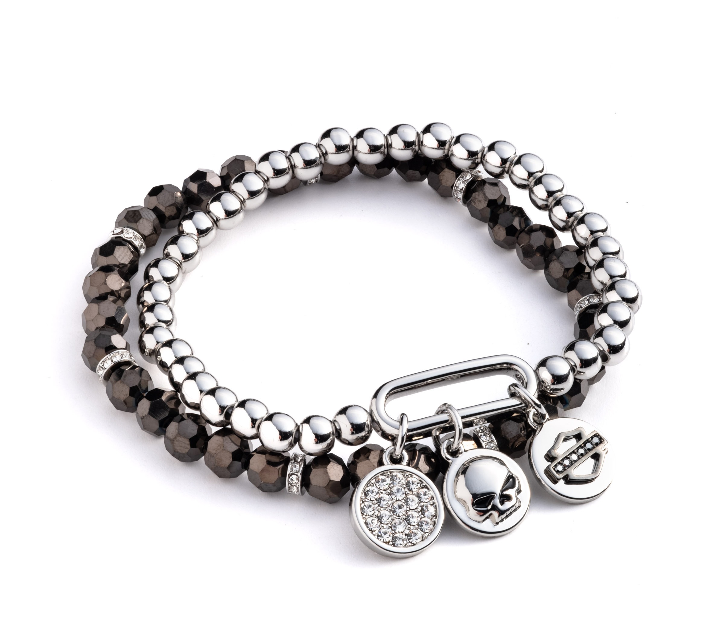 Women's Set of Two Beaded Triple Charm Stretch Bracelets