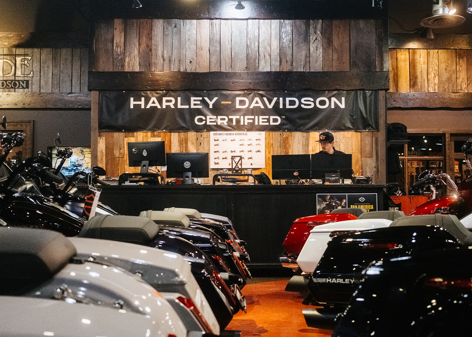 Front desk in the Smokey Mountain Harley-Davidson Dealership.