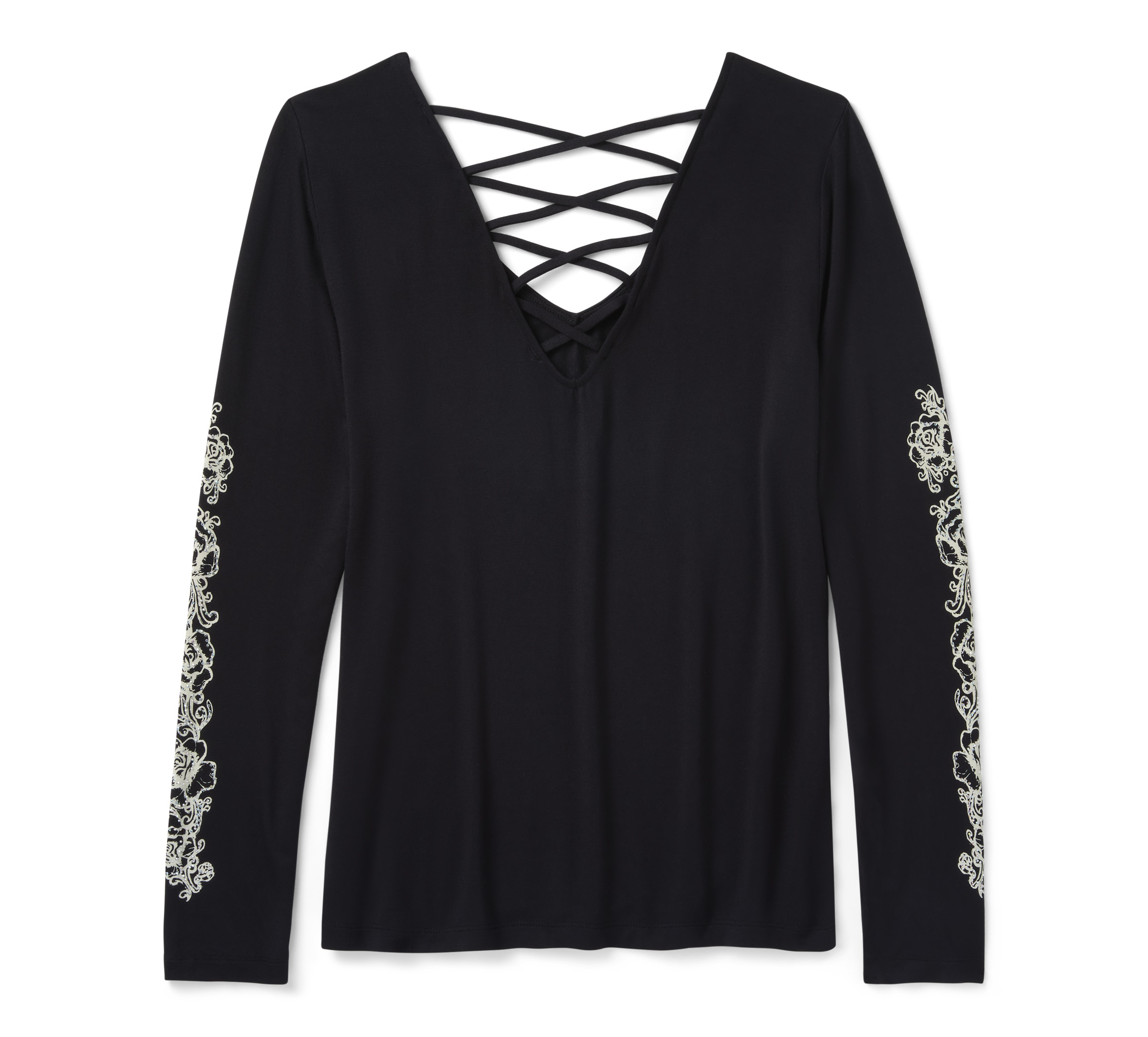 T-shirt à manches longues orné de strass avec laçage au dos et encolure en V Chrome & Roses