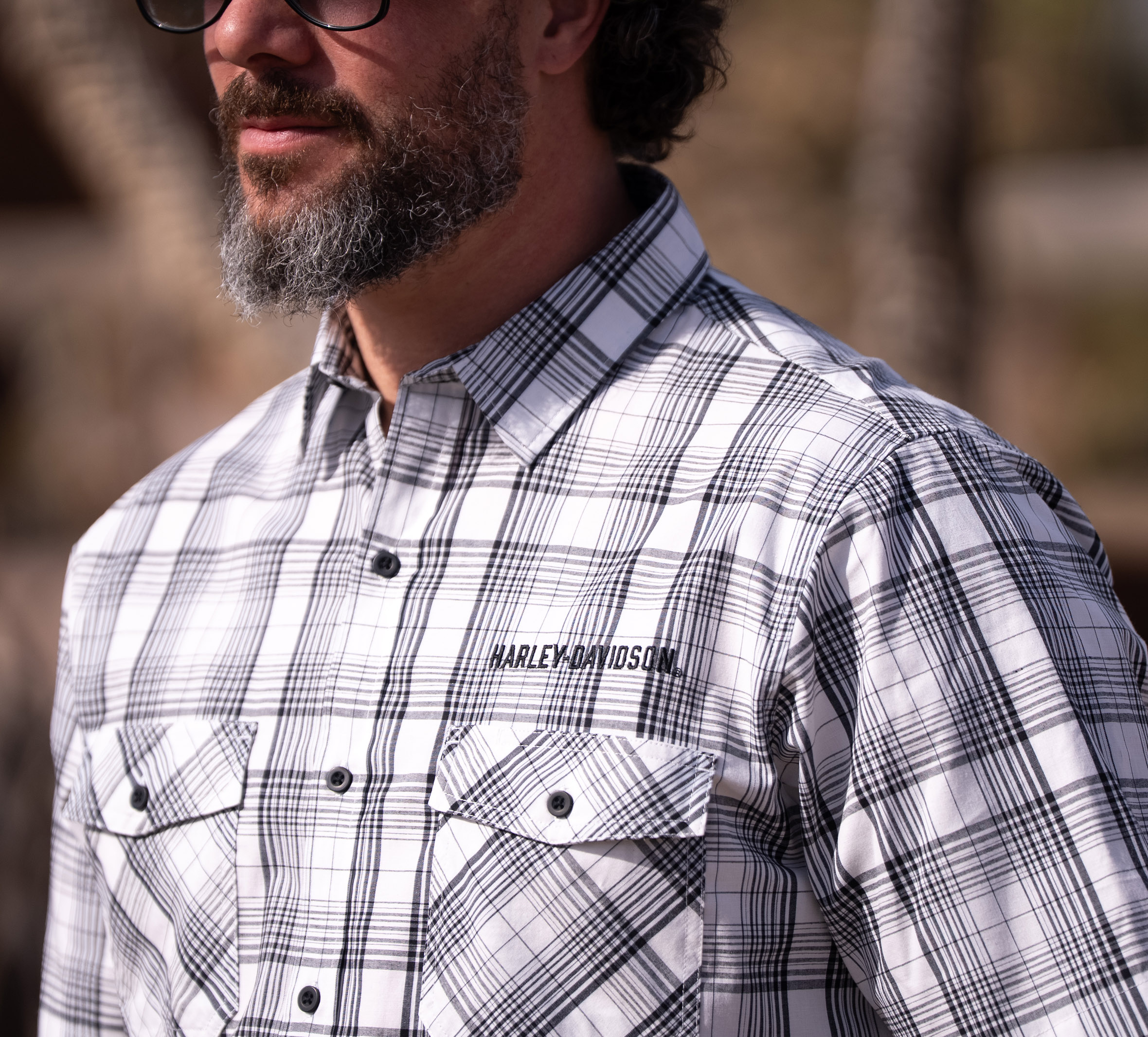 Men's Plaid Diamond Bar & Shield Work Shirt