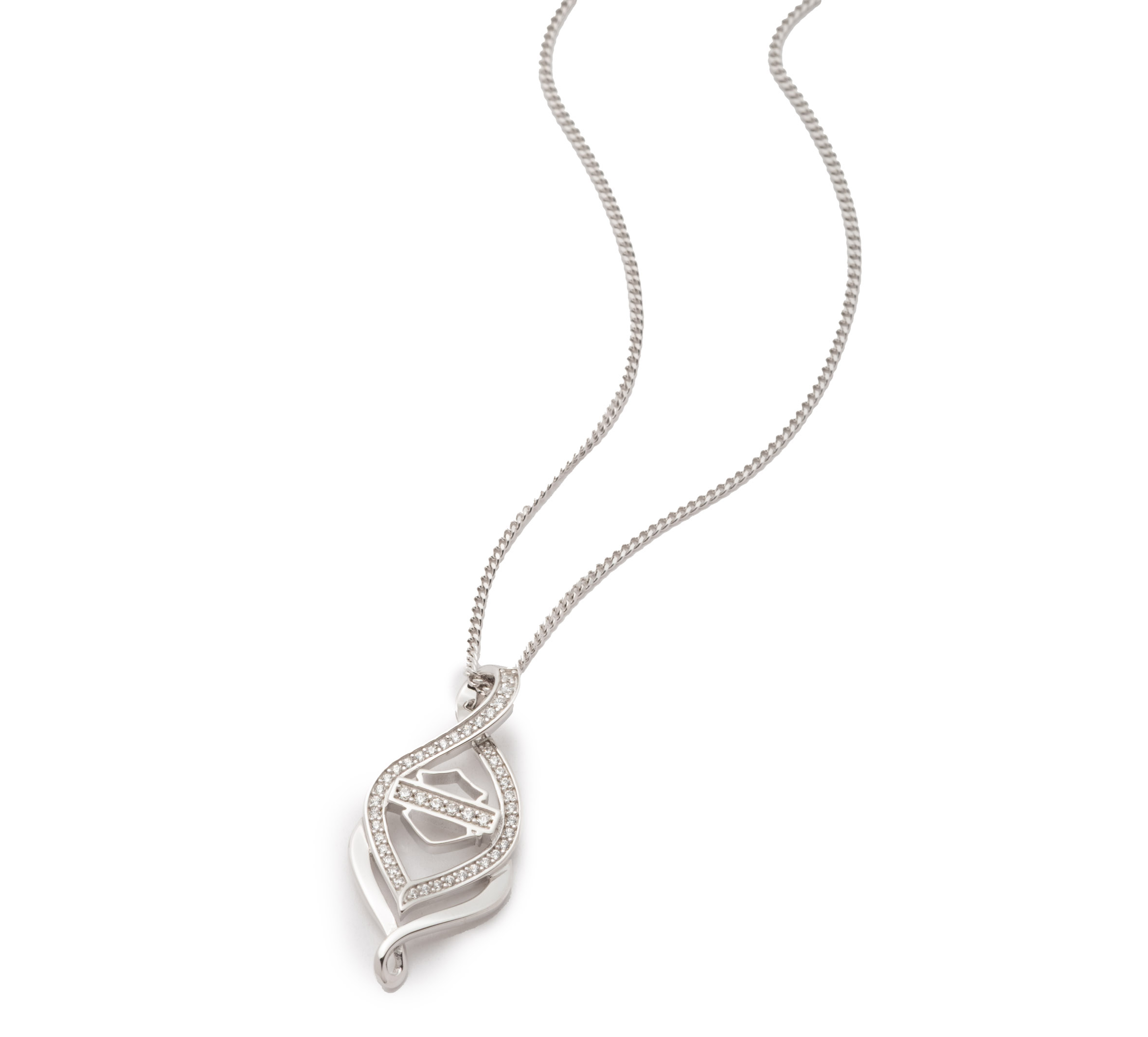 Women's 16" Sterling Silver Bar & Shield Double Twist Pendant