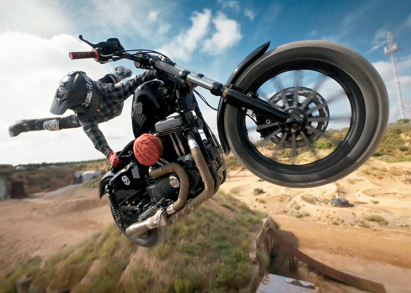 man trick jump on motorcycle
