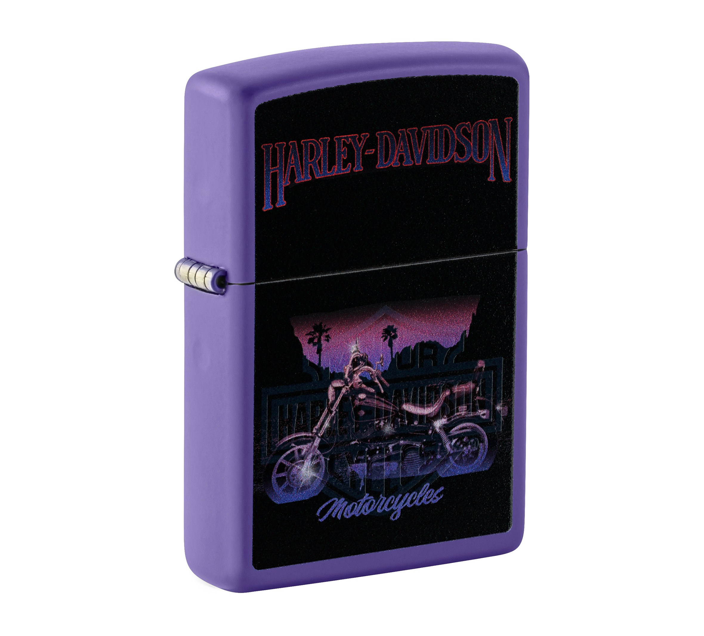 Harley-Davidson® Black Light Logo Reveal Purple Matte Windproof Lighter