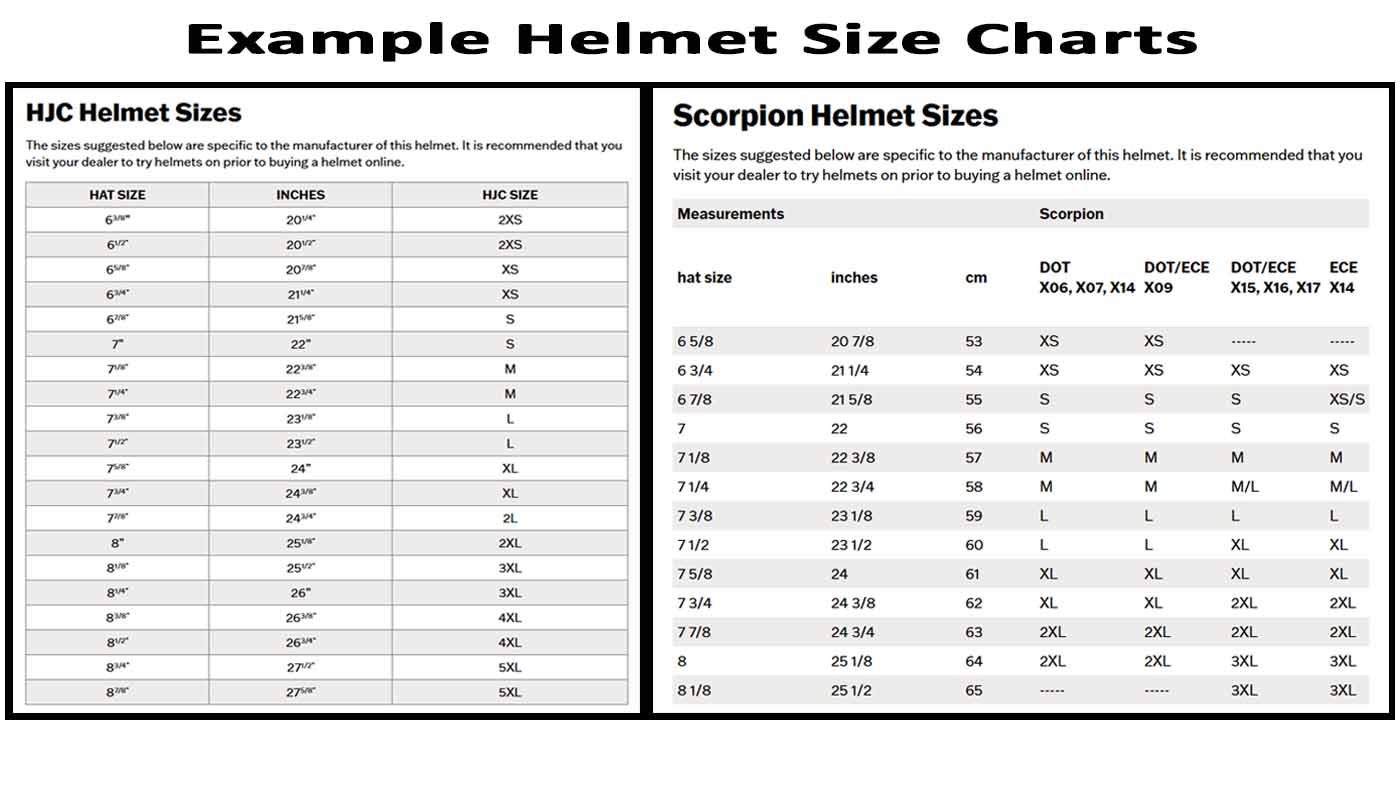 example helmet size charts
