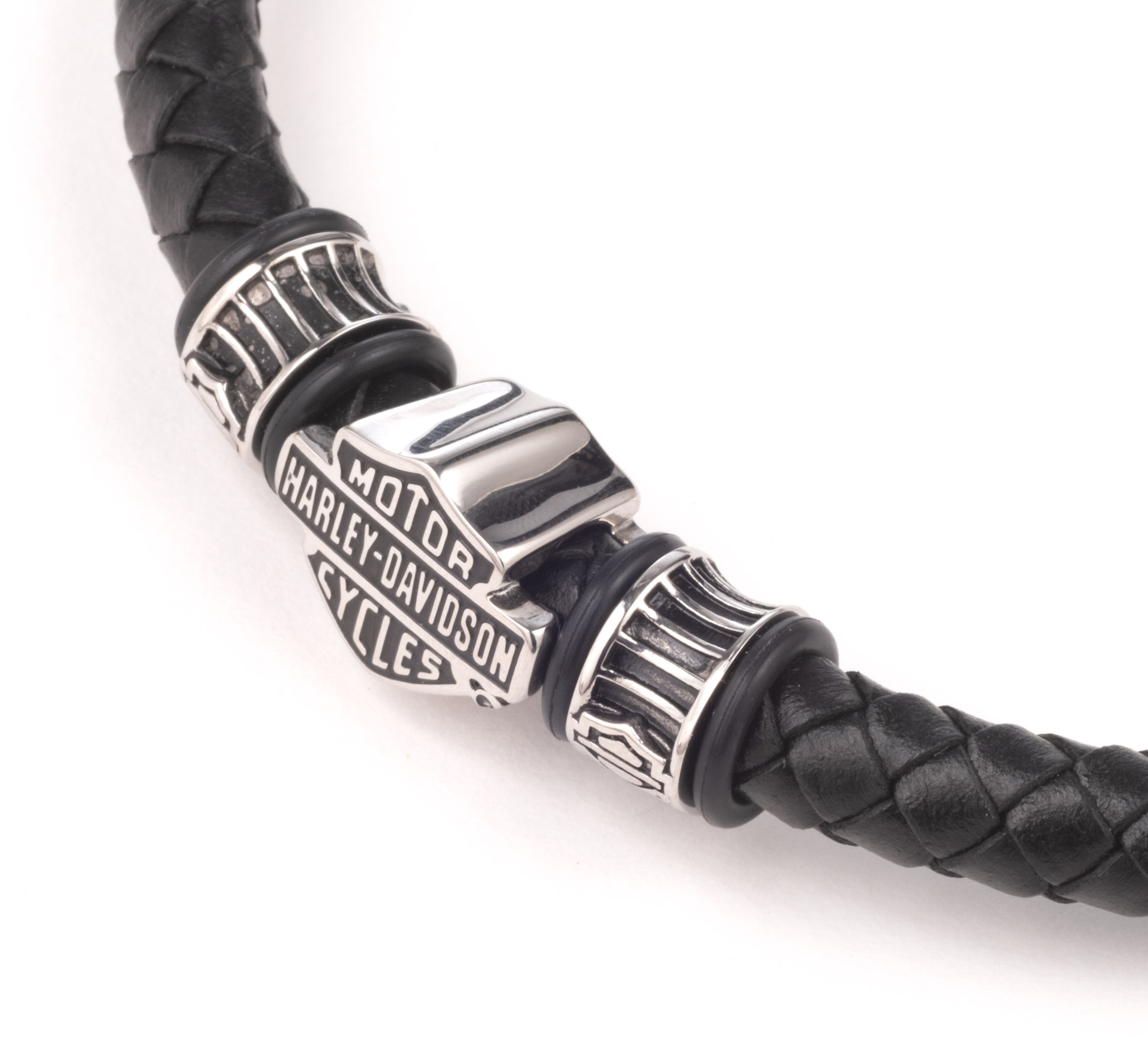 Men's Bar & Shield Braided Leather Bracelet
