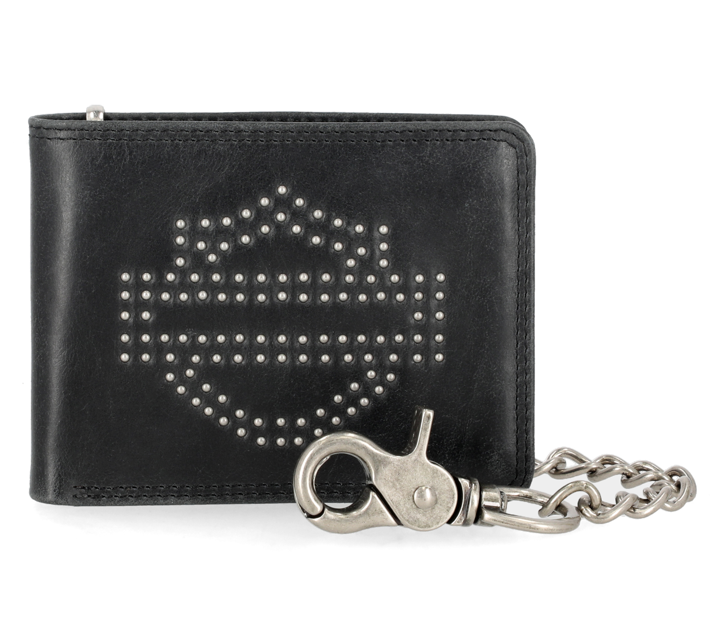 Traditional Bar & Shield Embossed Bifold Wallet with Chain