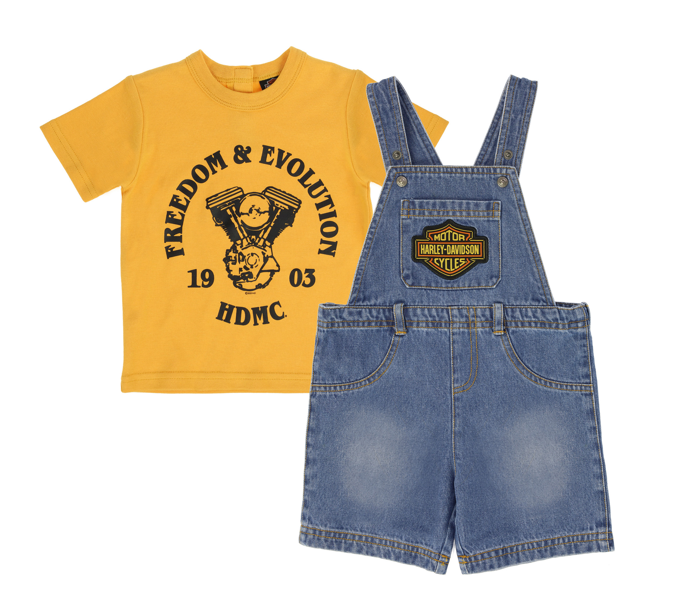 Toddler Boys Denim Shortall & Tee Set