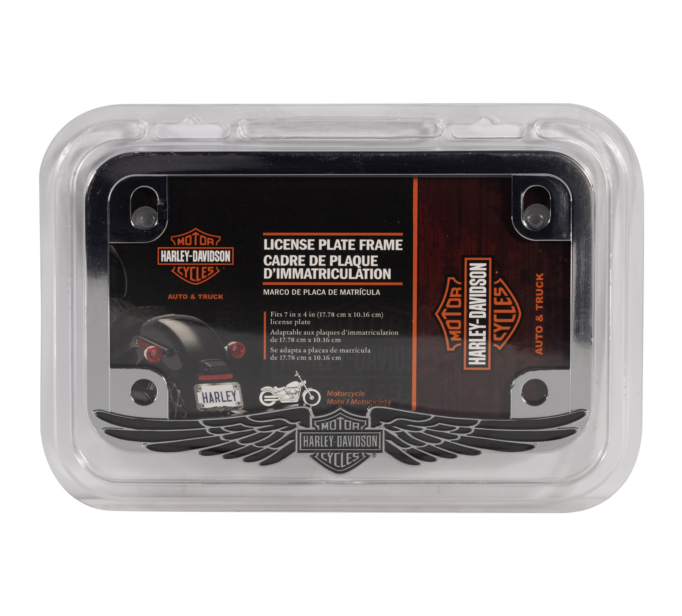 Bar & Shield with Wings Chrome Motorcycle License Frame