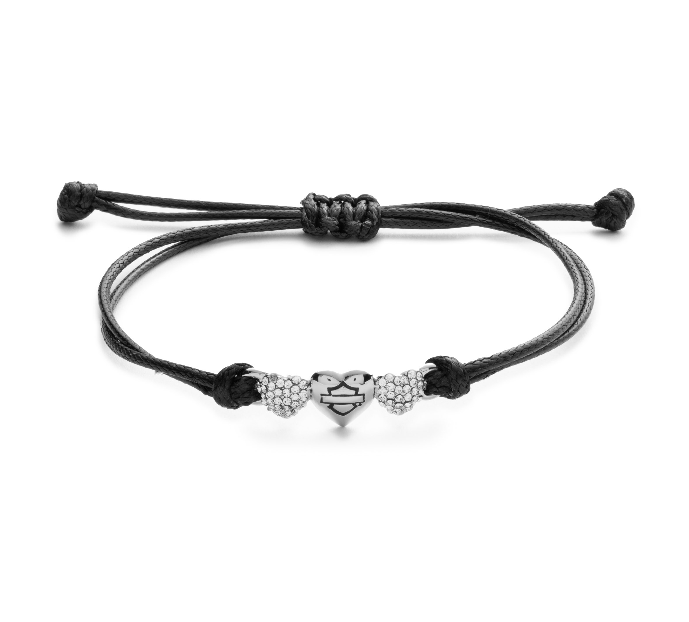 Women's Bar & Shield Triple Heart Wax Cord Bracelet