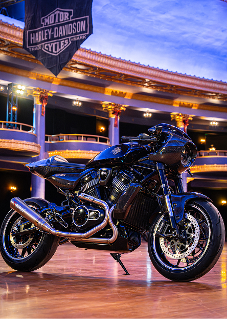 Harley-Davidson new cafe racer prototype the RMCR on display on the floor at Mama tried