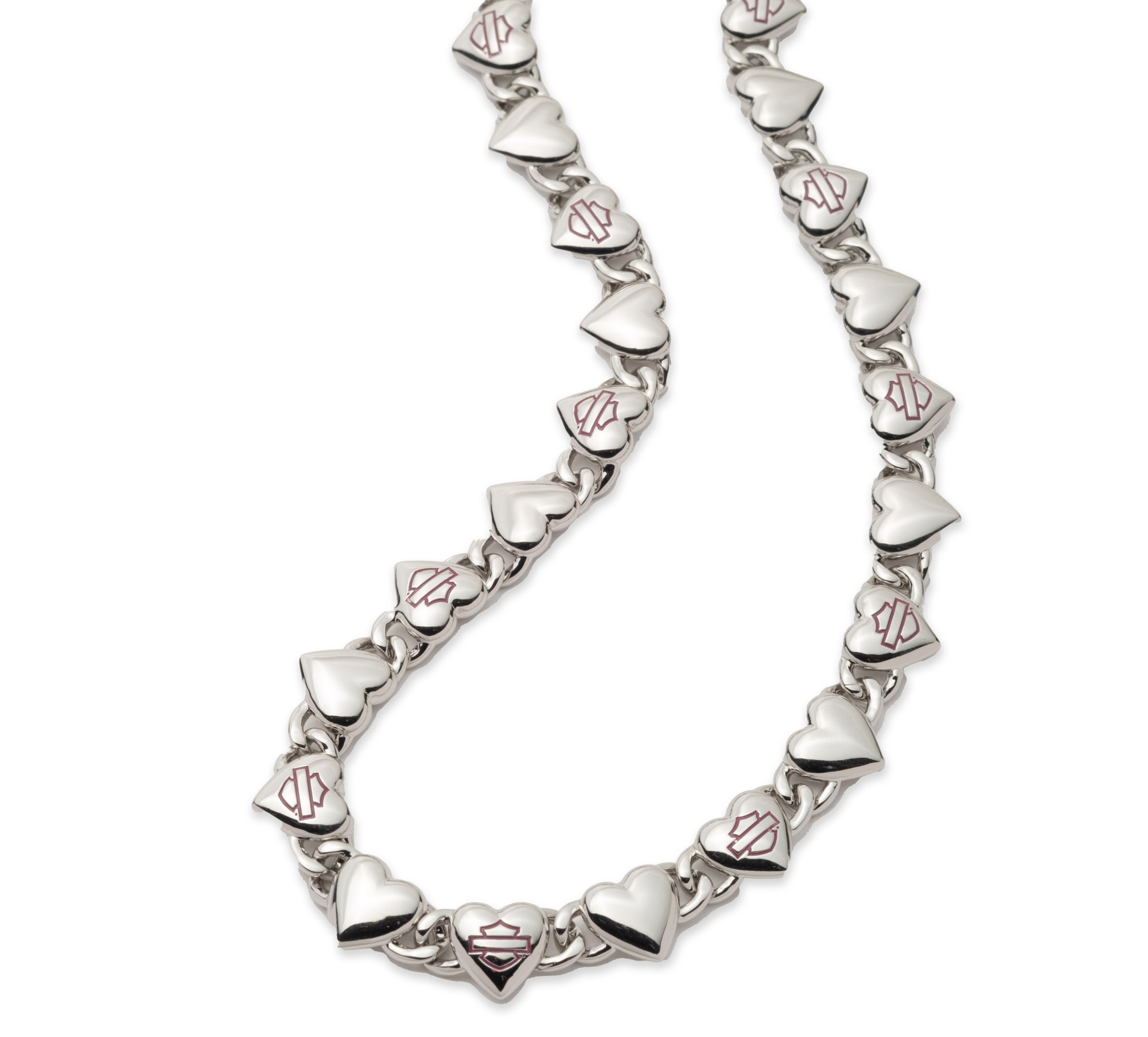 Women's 16" Bar & Shield Pink Heart Chain Link Necklace