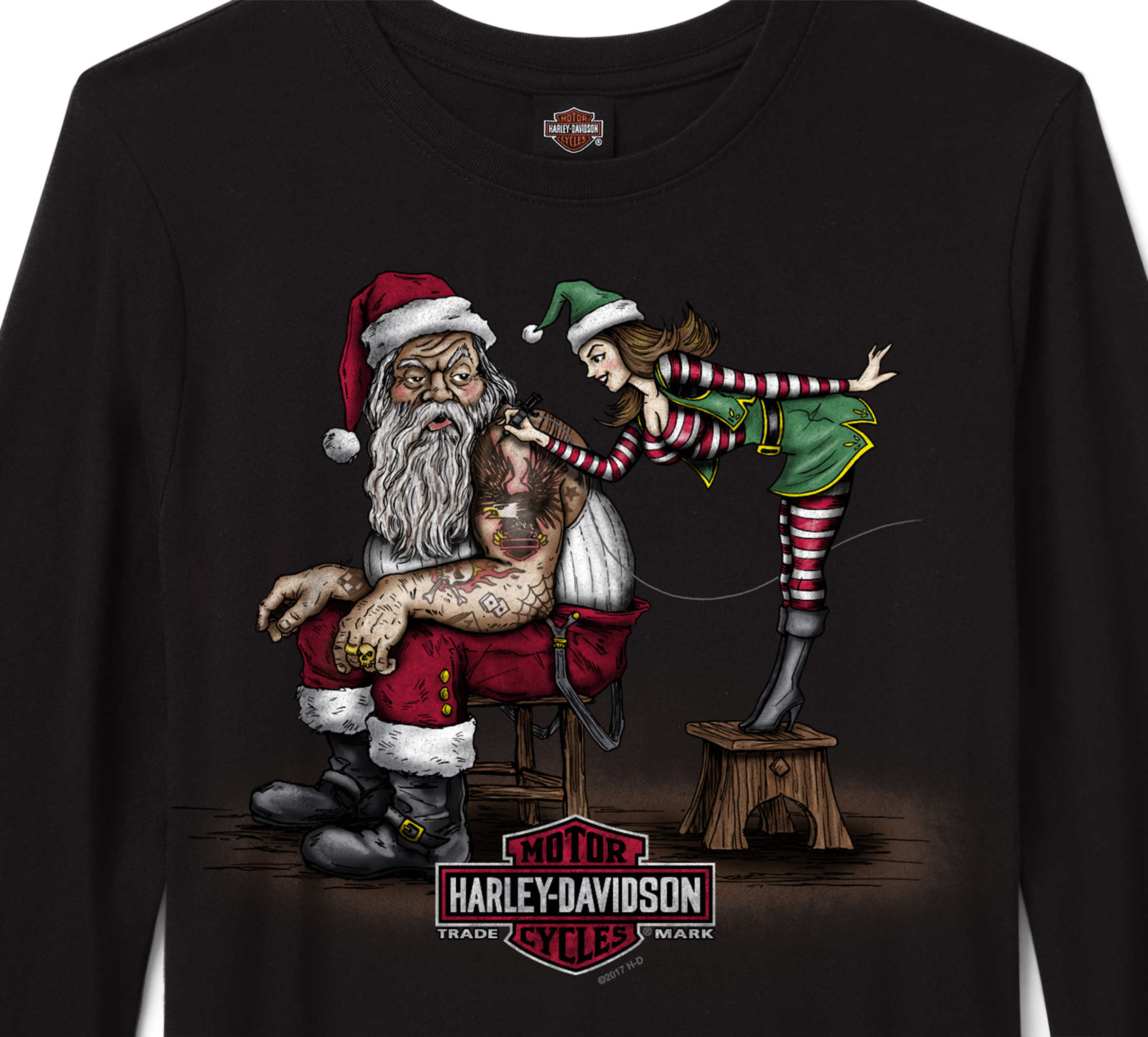 Women's Santa Getting Inked Long Sleeve Crew Tee