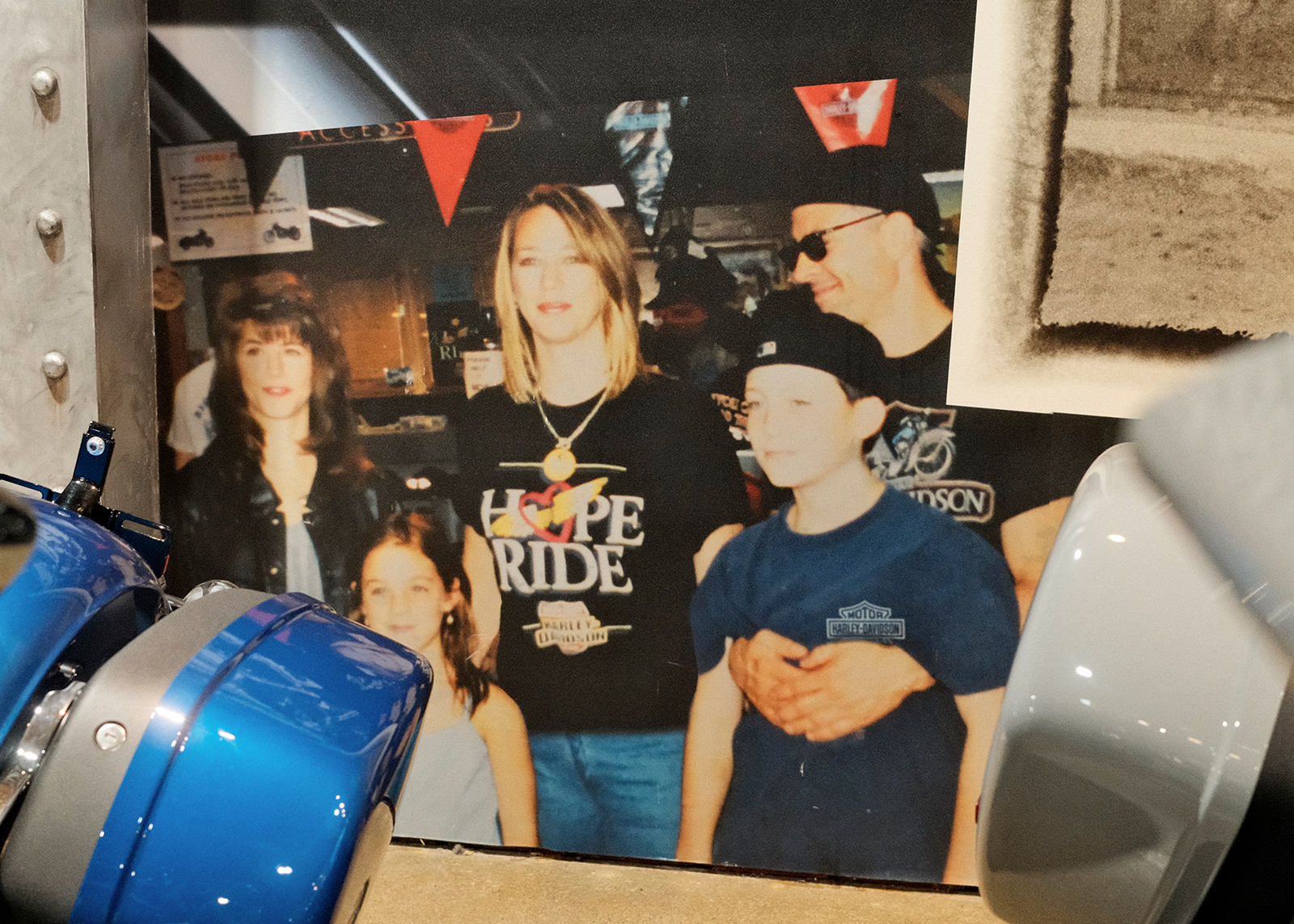 Vintage photo of the DiGennaro family on display at Bergen Harley-Davidson.
