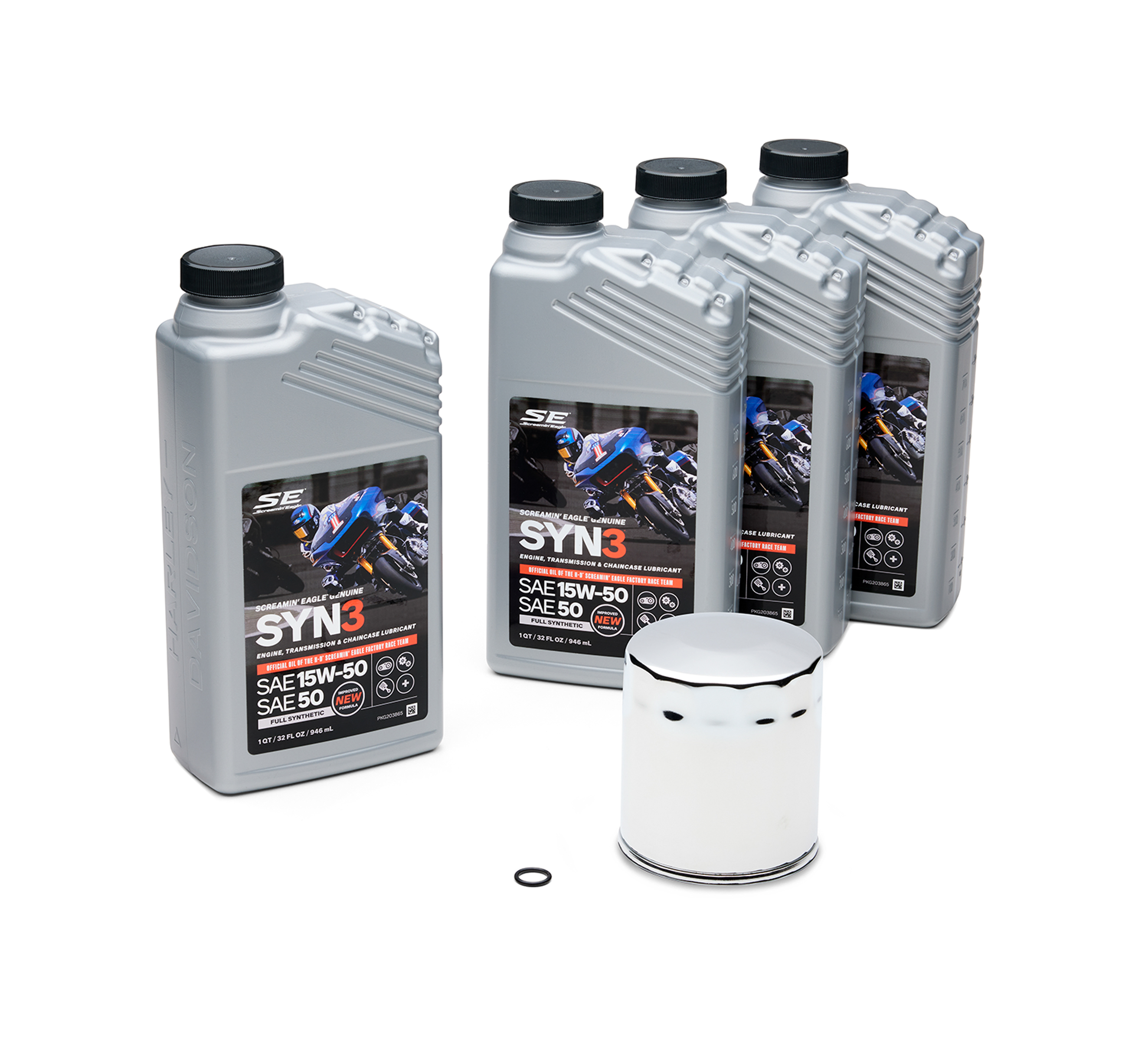 4 qt Kit de cambio de aceite, Lubricante sintético de motocicleta  SYN3 Full - Filtro cromado