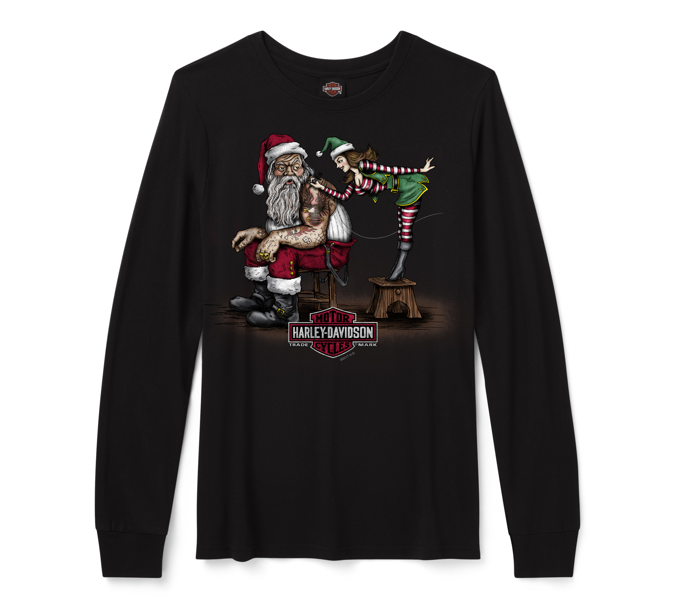 Women's Santa Getting Inked Long Sleeve Crew Tee