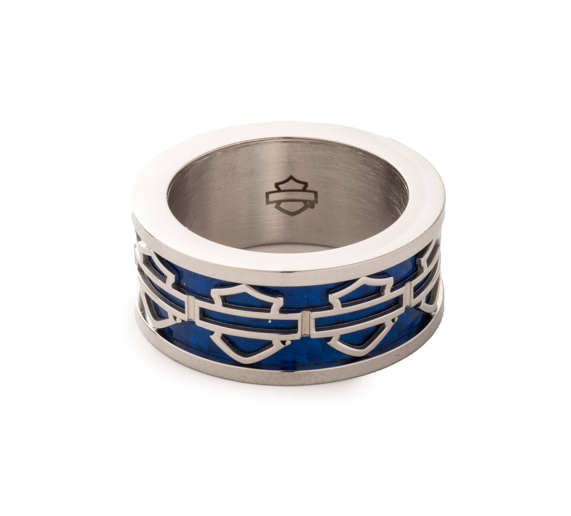 Men's Blue Carbon Fiber Bar & Shield Band Ring