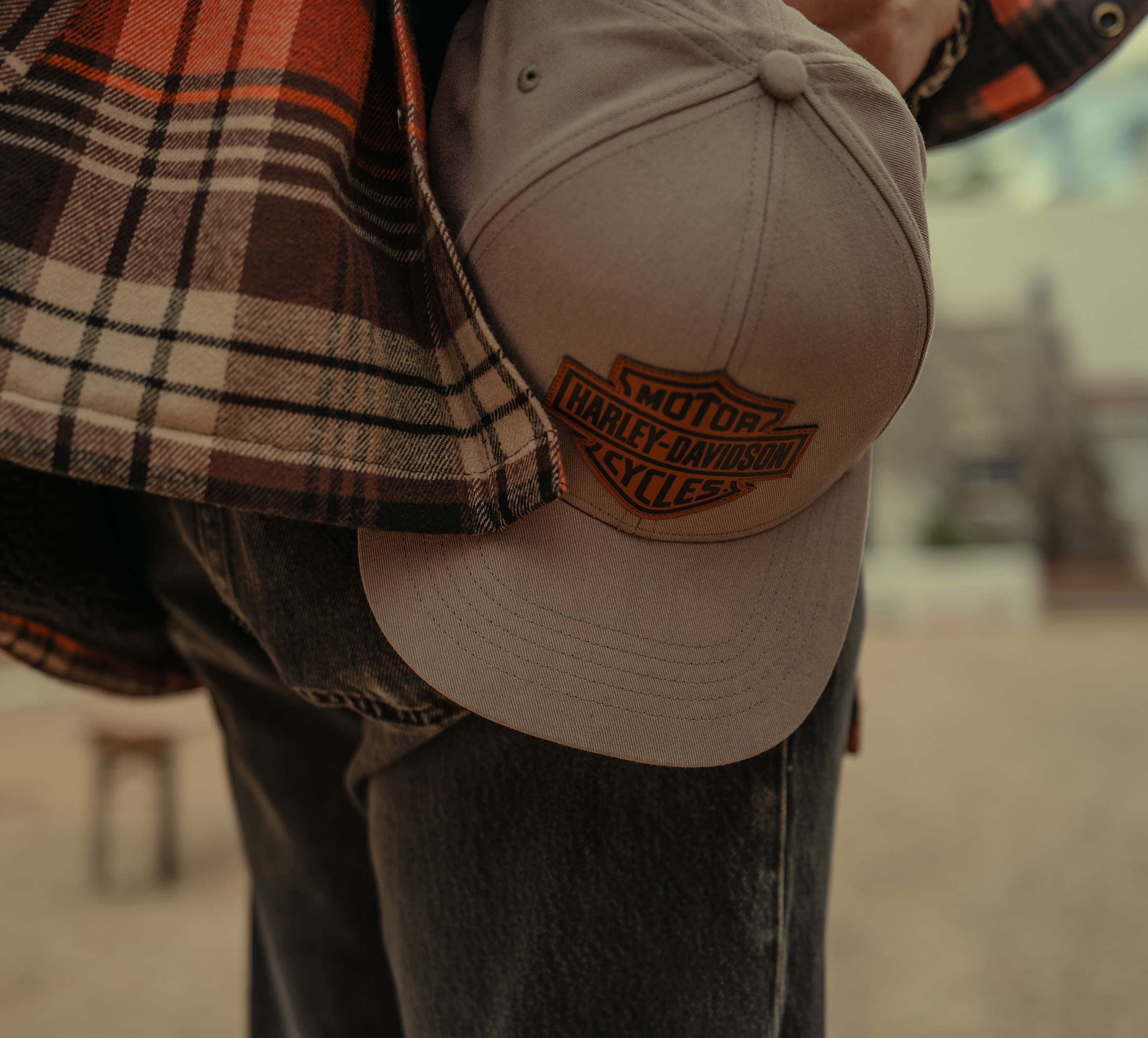 Men's Leather Bar & Shield Switchback Adjustable Cap