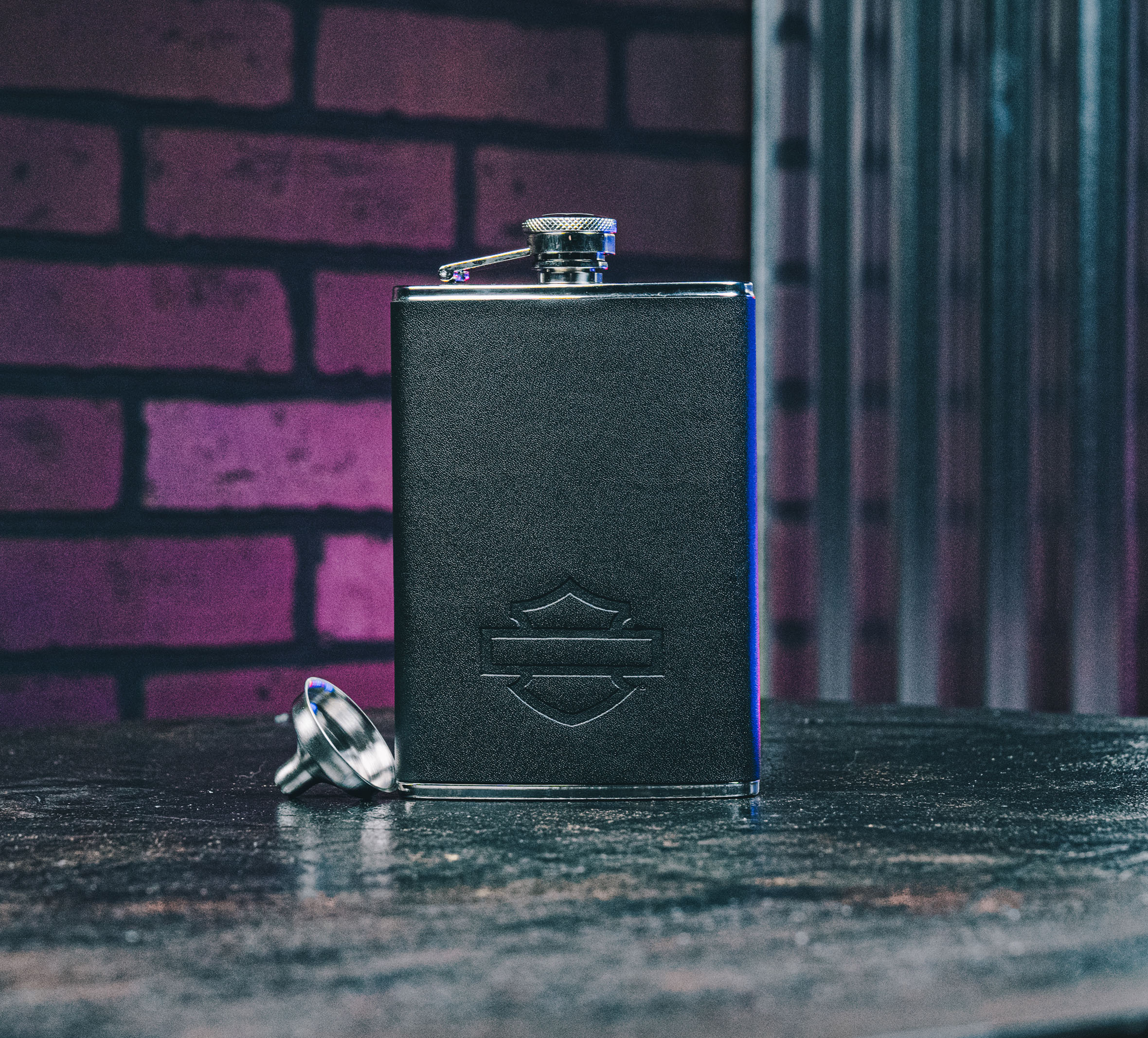 Open Bar & Shield Flask