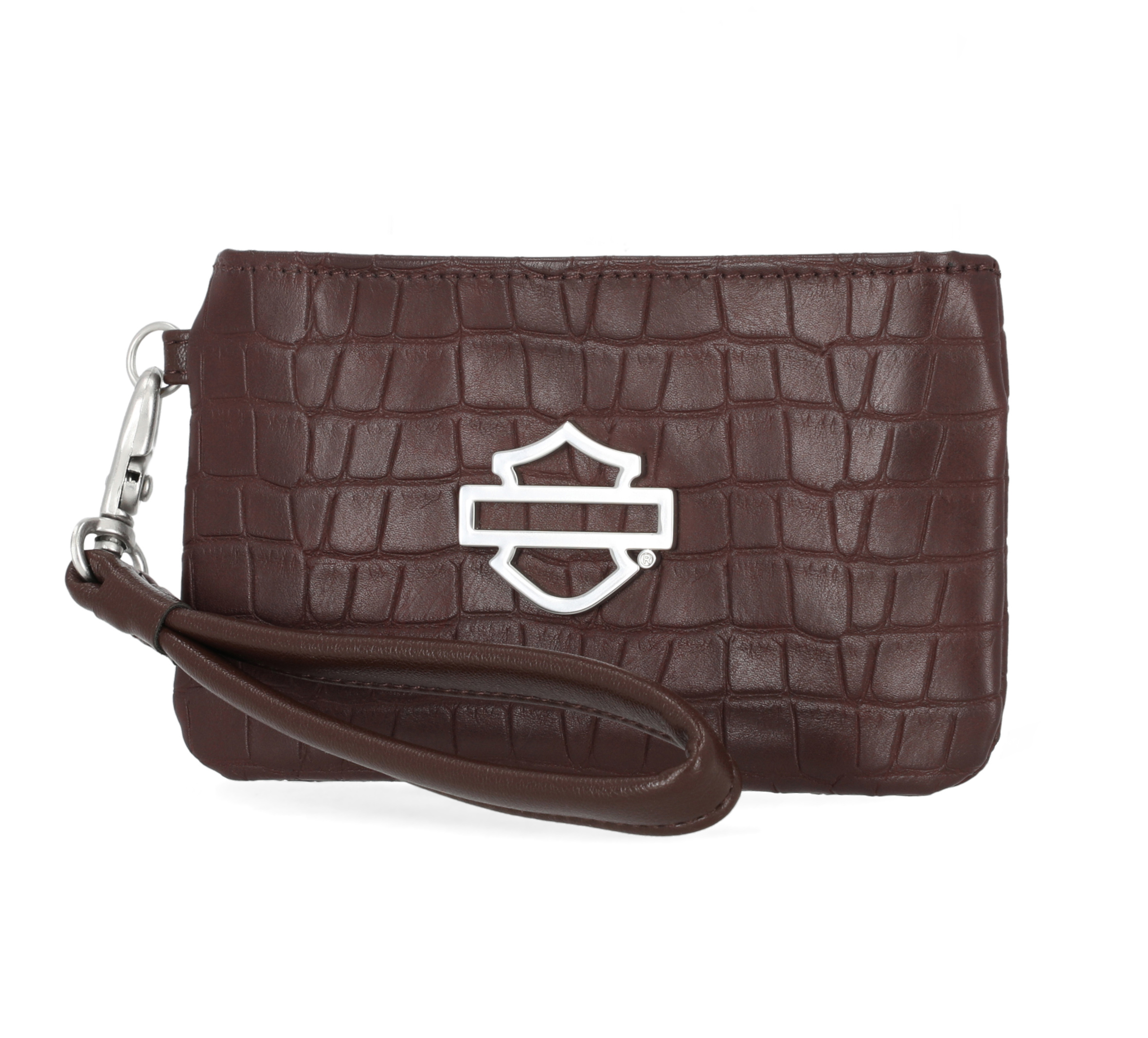 Croco Bar & Shield Coin Case With Wristlet