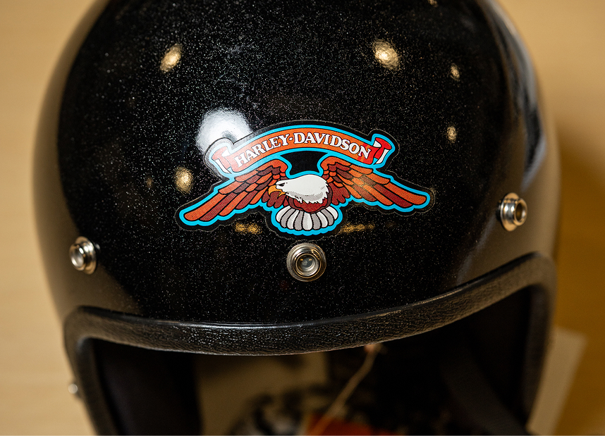 A ‘76 Bicentennial edition helmet with Harley-Davidson Eagle decal on the front