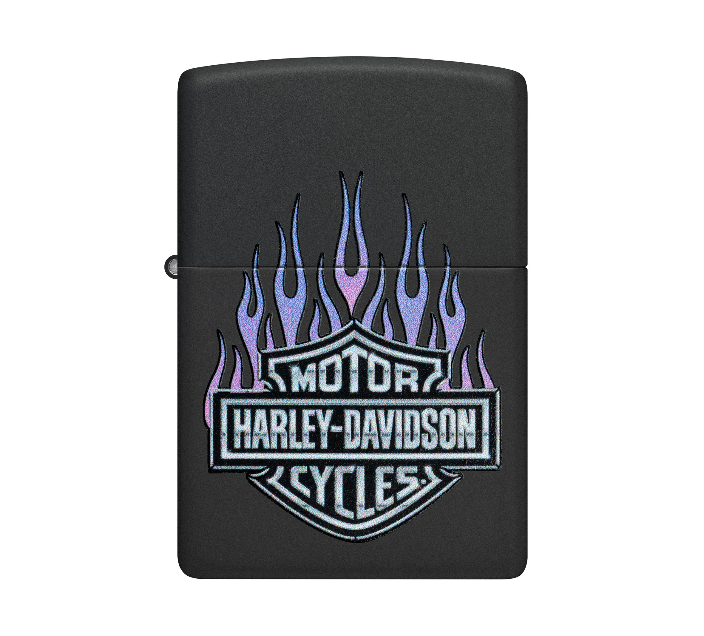 Harley-Davidson® Bar and Shield Logo with Flames Color Image Black Matte Windproof Lighter